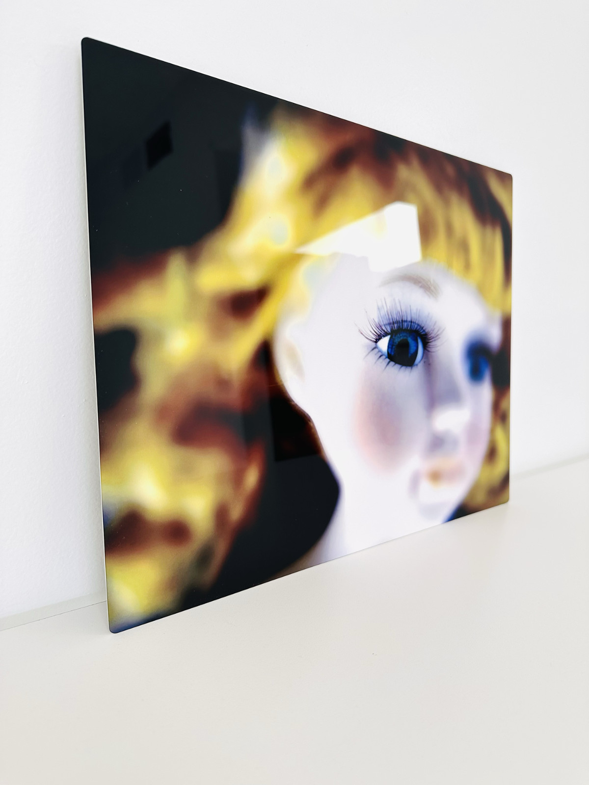 Surreal Photograph Art of Blonde Doll with Blue Eyes, Pop Art, Barbie Face Close