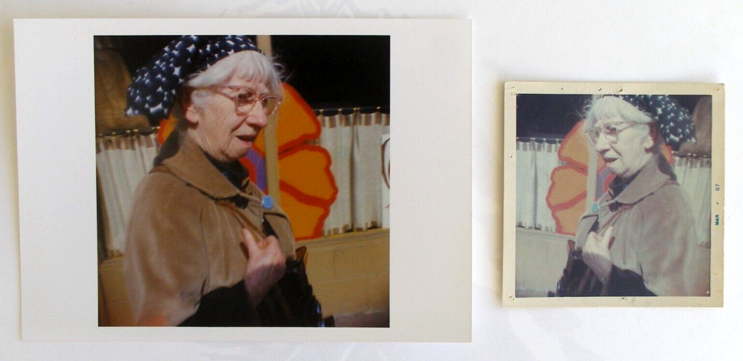 Two photos + neg: Photographer Imogen Cunningham by artist Alicemarie Mutrux ’67