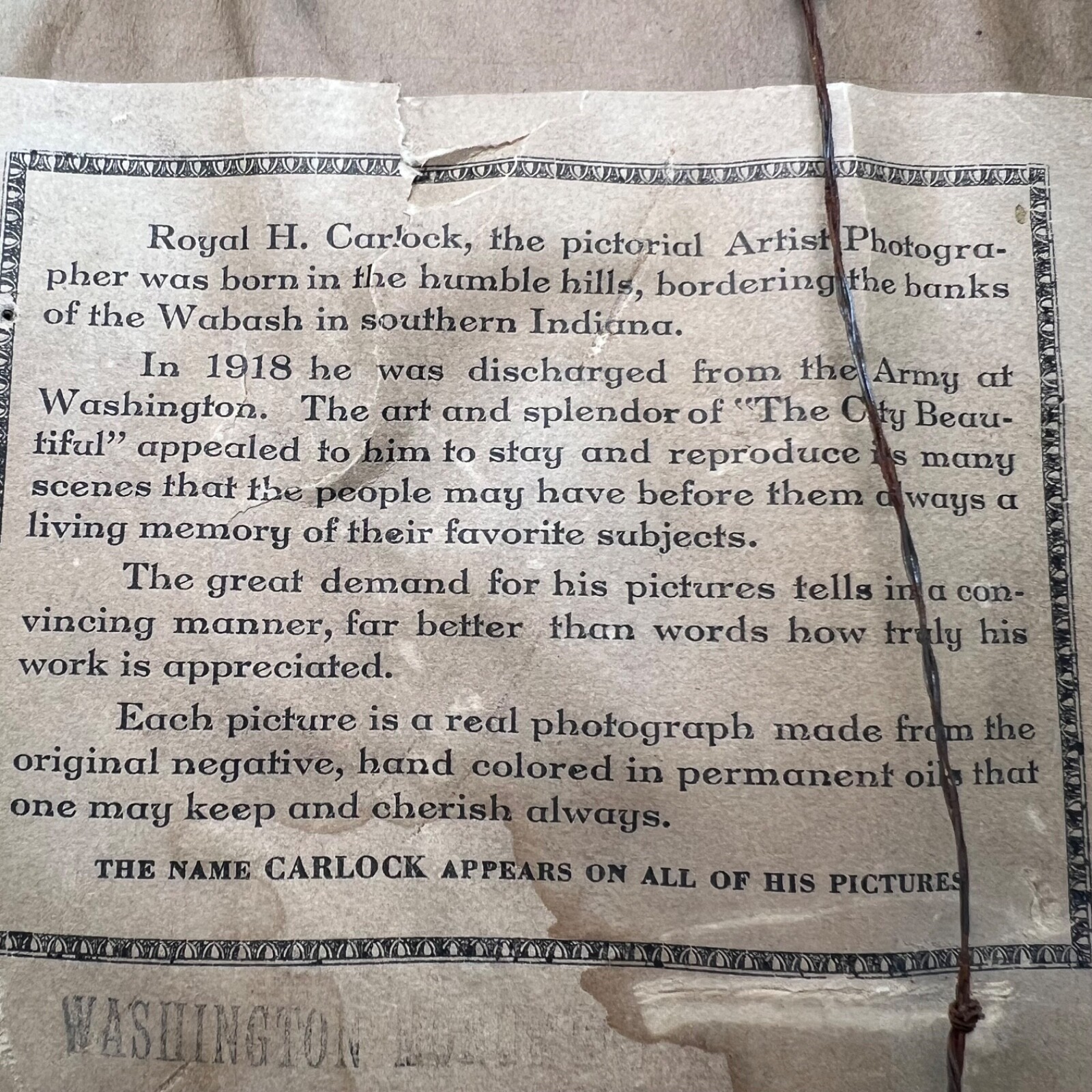 Old Royal H. Carlock Photo Washington Monument Colored Embossed Framed 8×6
