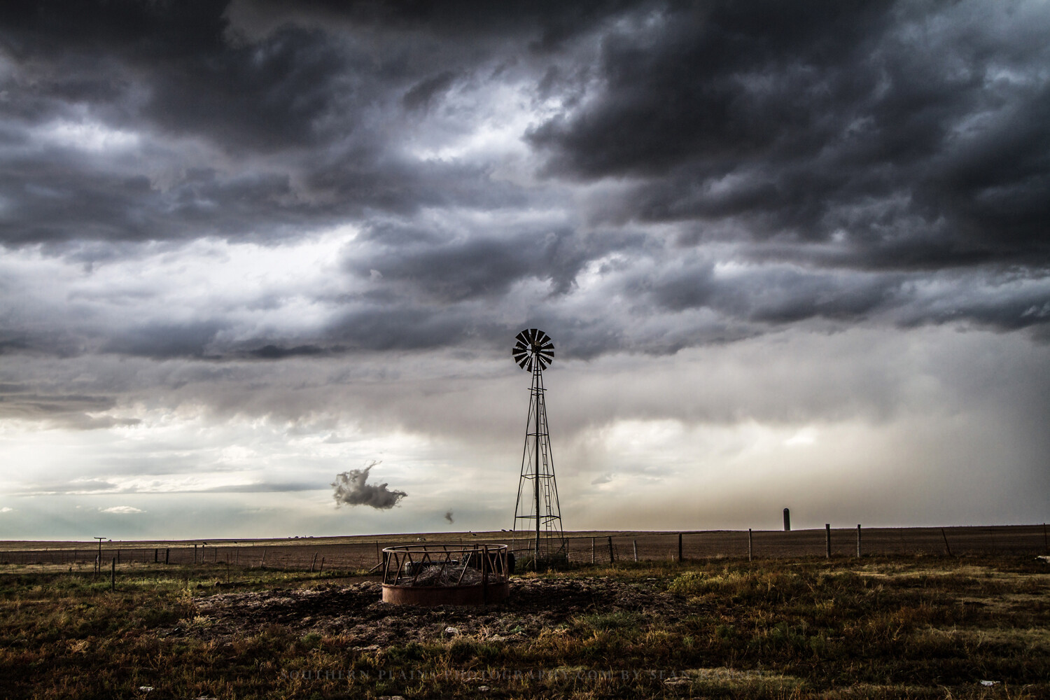 Photography Print of Old Windmill Under Stormy Sky in Oklahoma