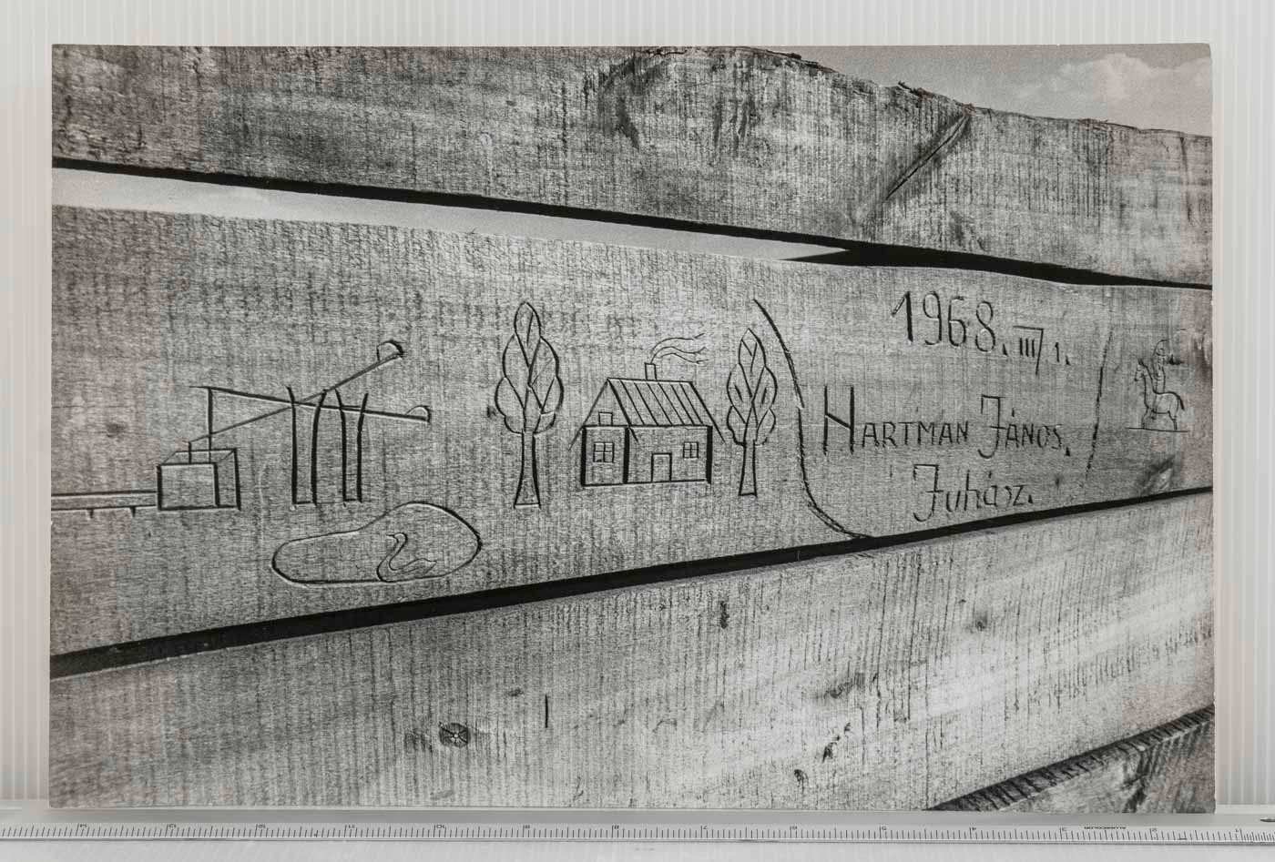 Vintage 1968 Art Photograph Carved Wood Folk Art Rural Hungarian Shepherd