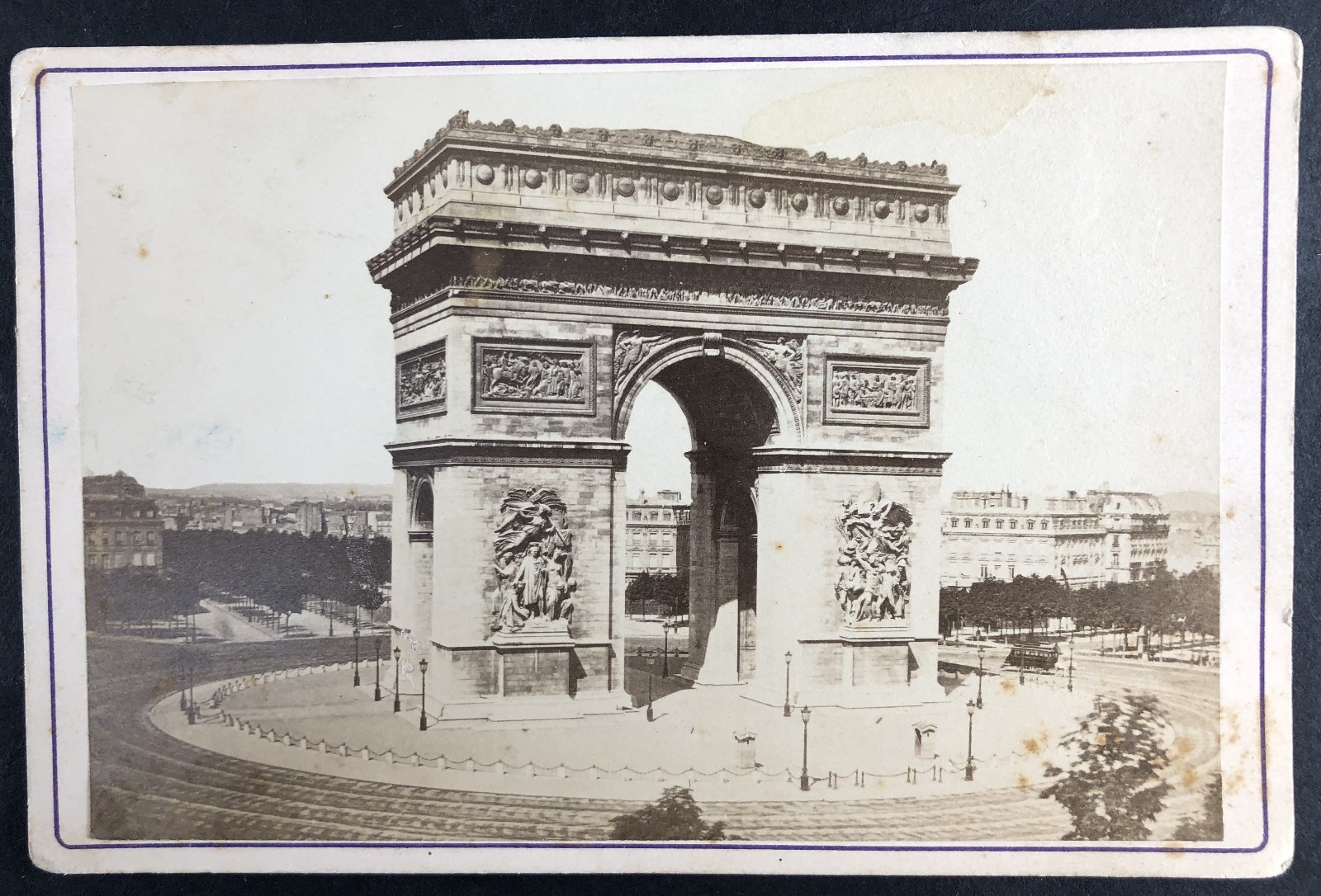 Postcard – Private Photo 16.5×10.5cm – Arc de Triomphe with Horse Tram around 1915
