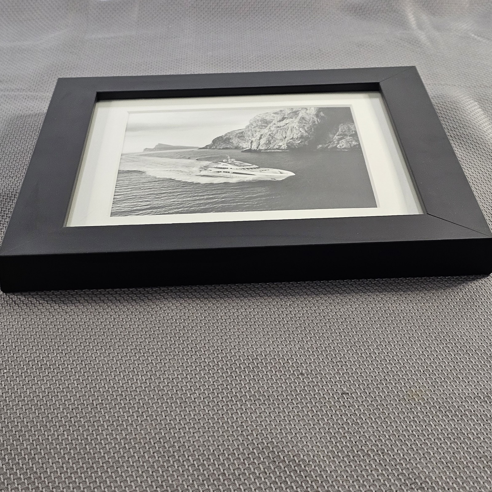 Framed B&W Photo Print Private Yacht Luxury Real Estate Office 10.2″×10.2″ READ⬇