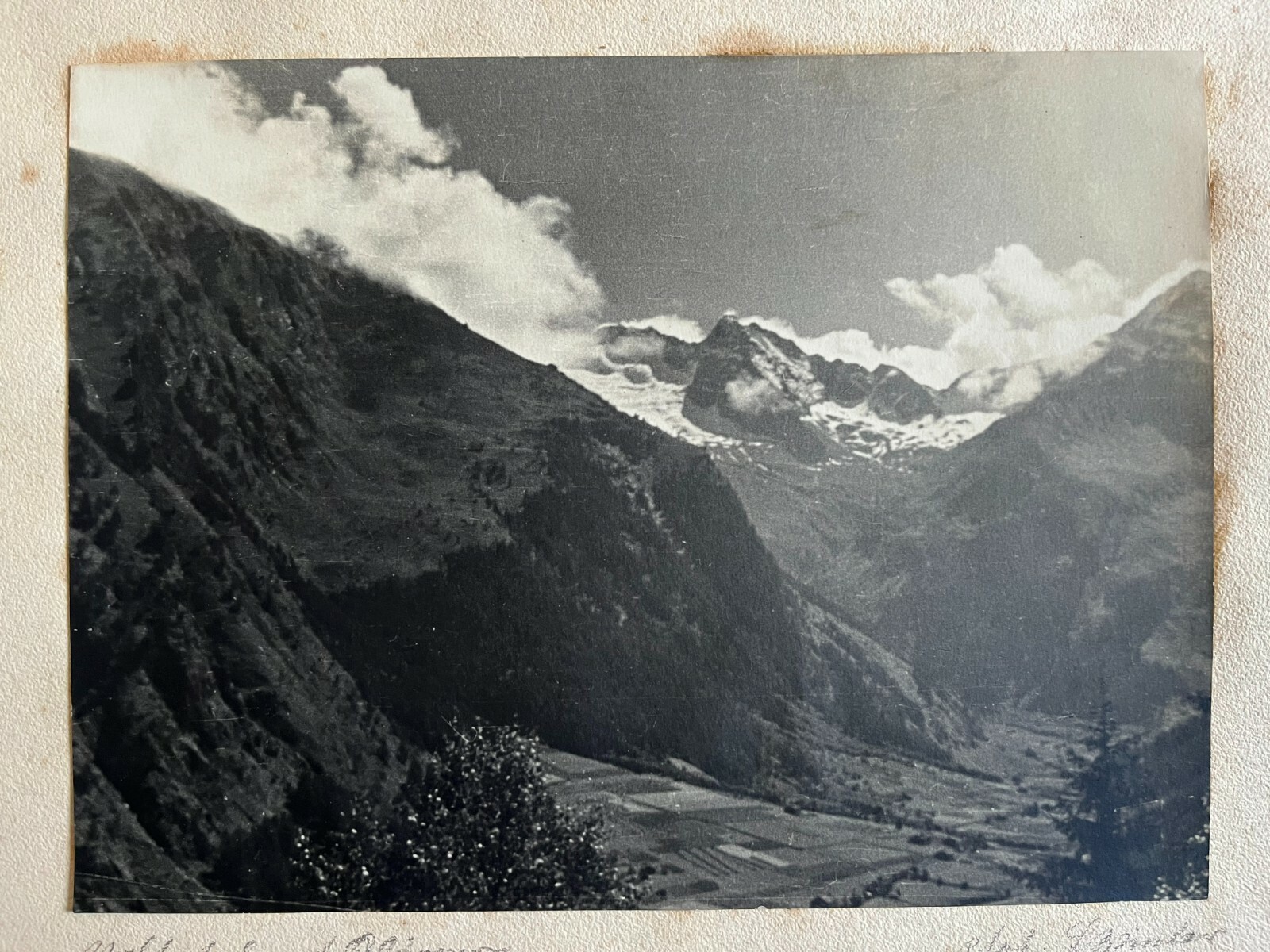 23x17cm on 42x32cm Beautiful Barite Photo Circa 1930 Mountains Signed Photo