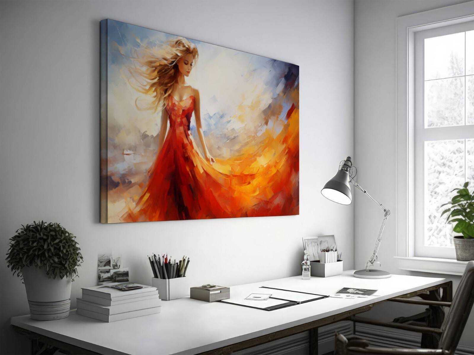 Woman Painting, Abstract Colorful Rainbow Female Painting, Beautiful Modern Art
