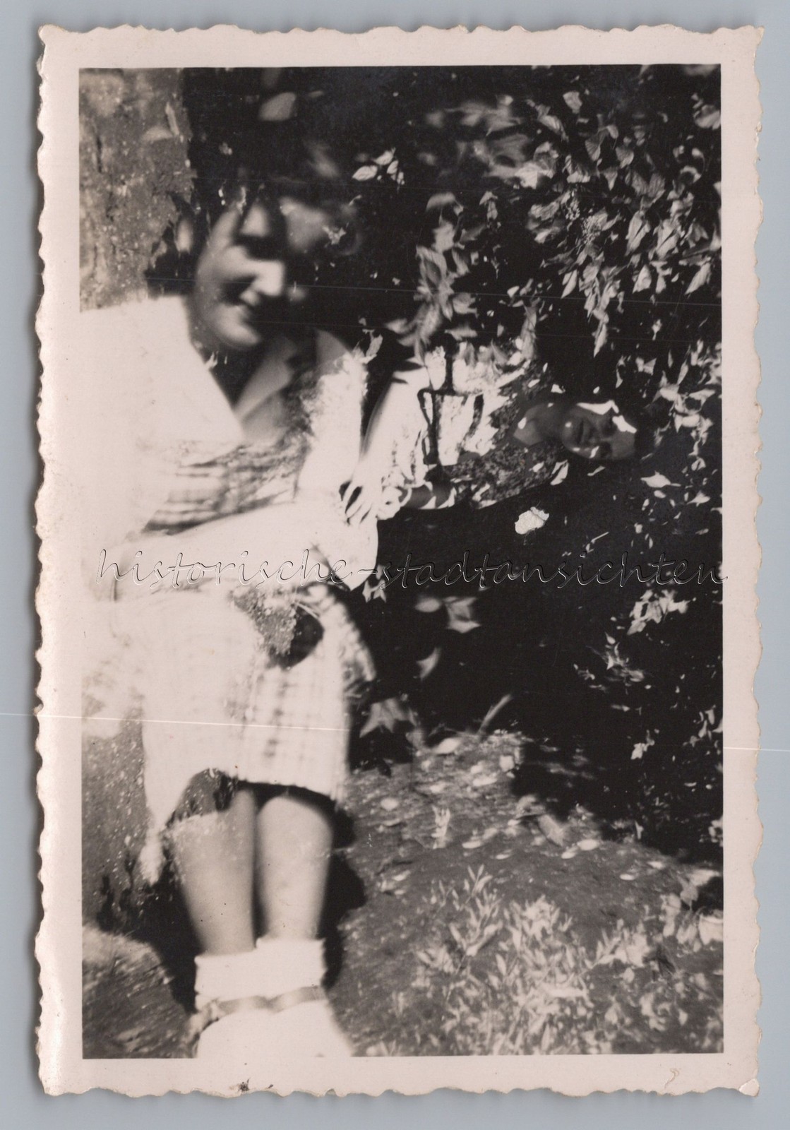 Double Exposure Young Woman & Ghost Woman in Hedge – Vintage Photo 1930s