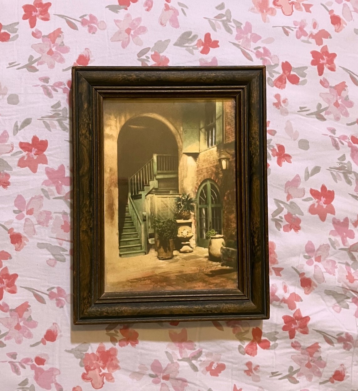 Old Brulatour Courtyard Tinted Photograph Delacroix Signed original frame 1930’s