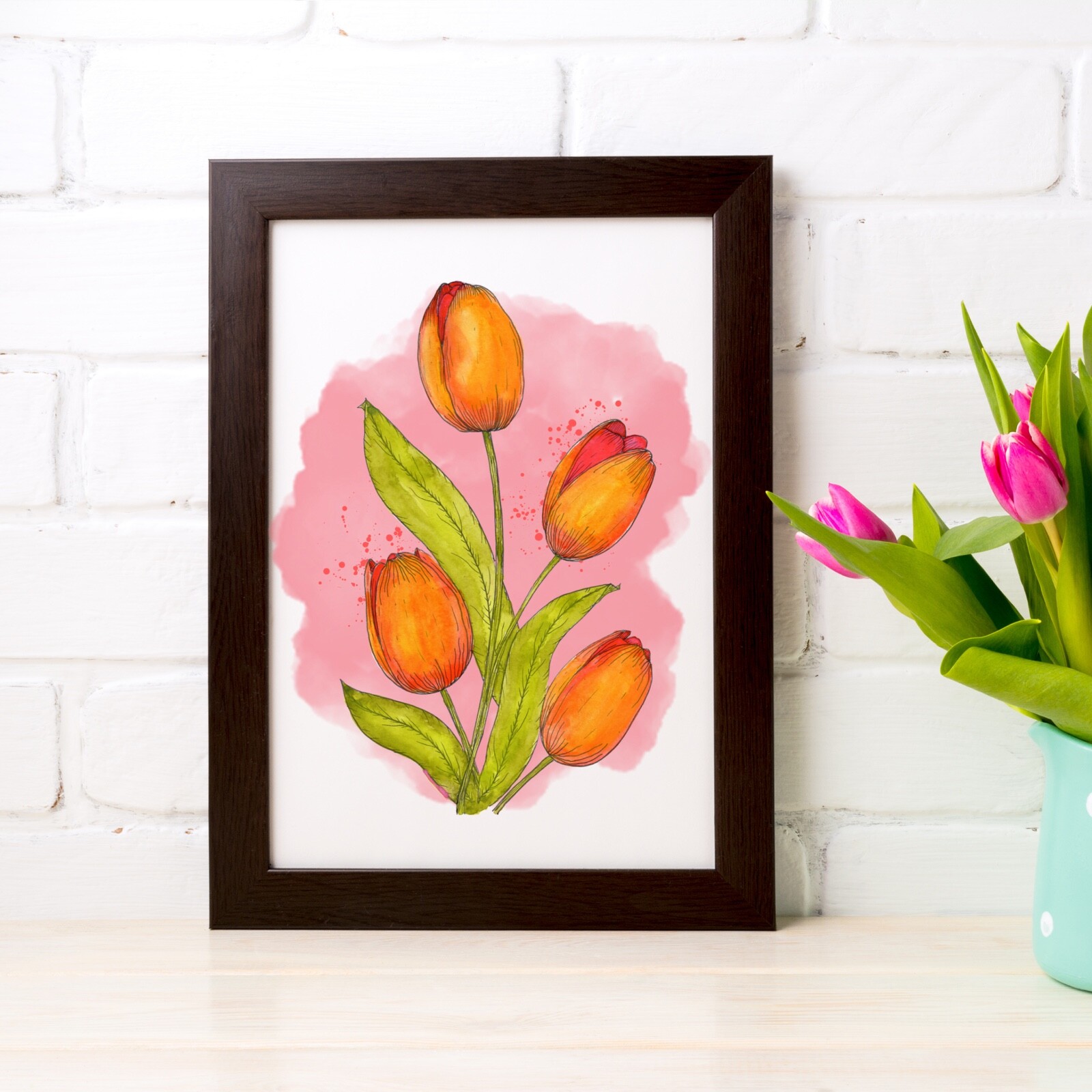 Watercolour Tulips 5×7″ High Quality Art Print | Spring Decor