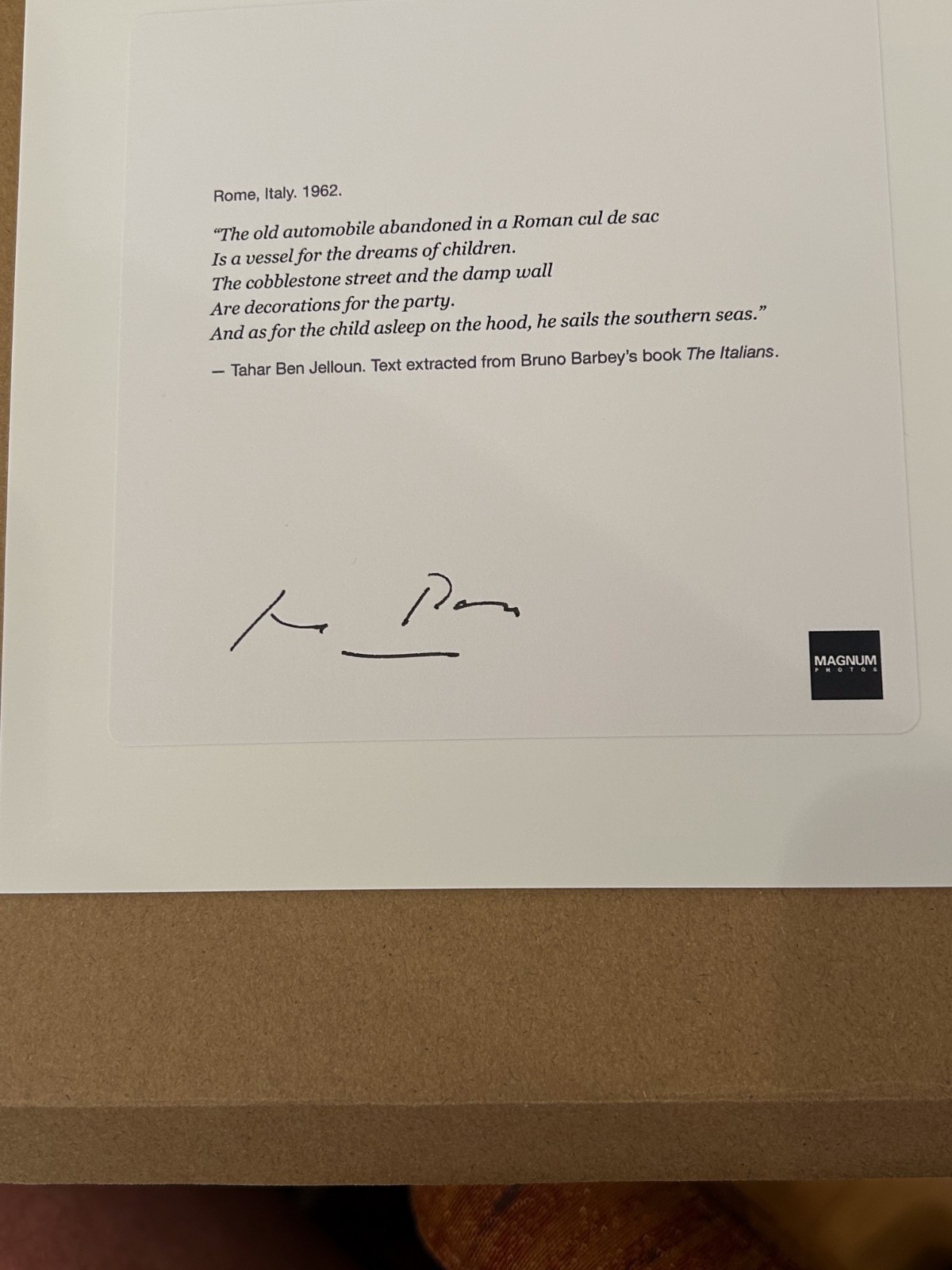 Bruno Barney – Magnum Square Prints Limited – Original signed Photo on the back