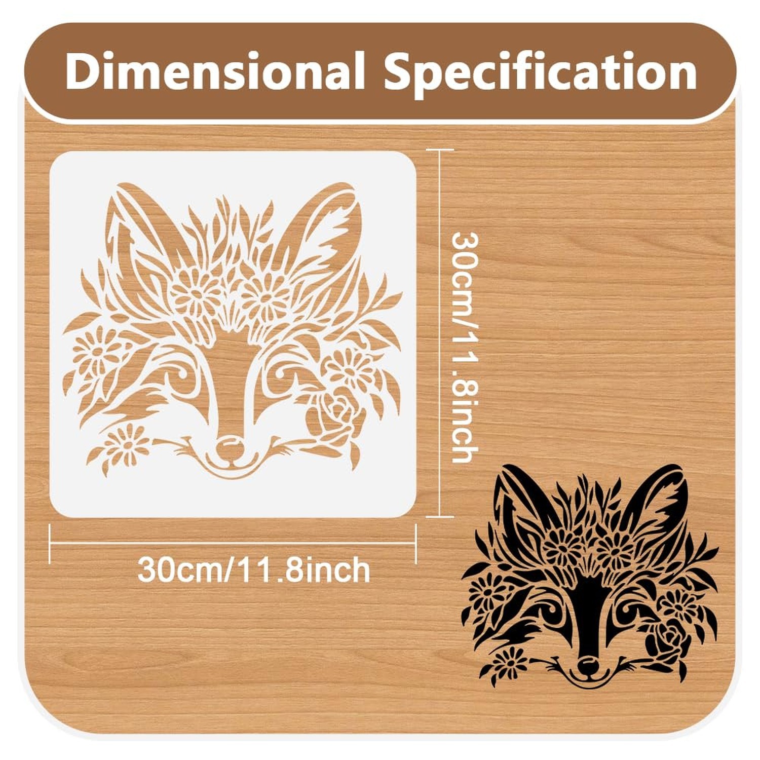 1 Piece Fox Head and Flowers Craft Art Stencil, 11.8″x11.8″ Fox Plastic Reusa…