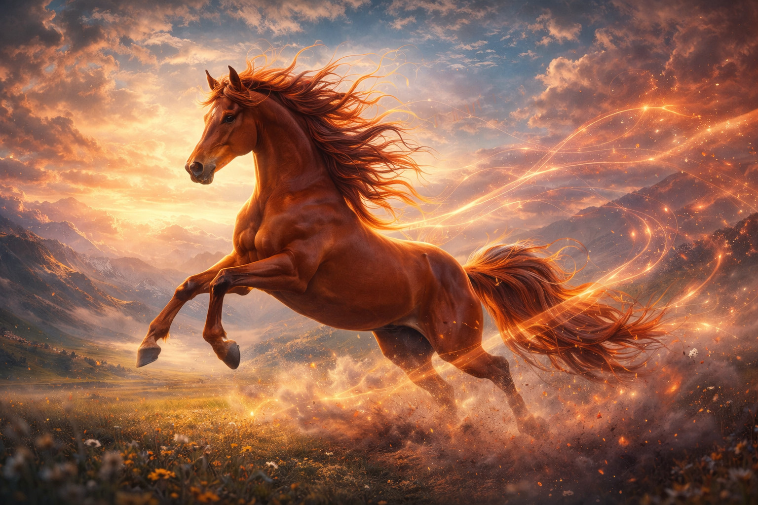 Digital Art Wallpaper – Running Horse Landscape Fantasy Nature Background