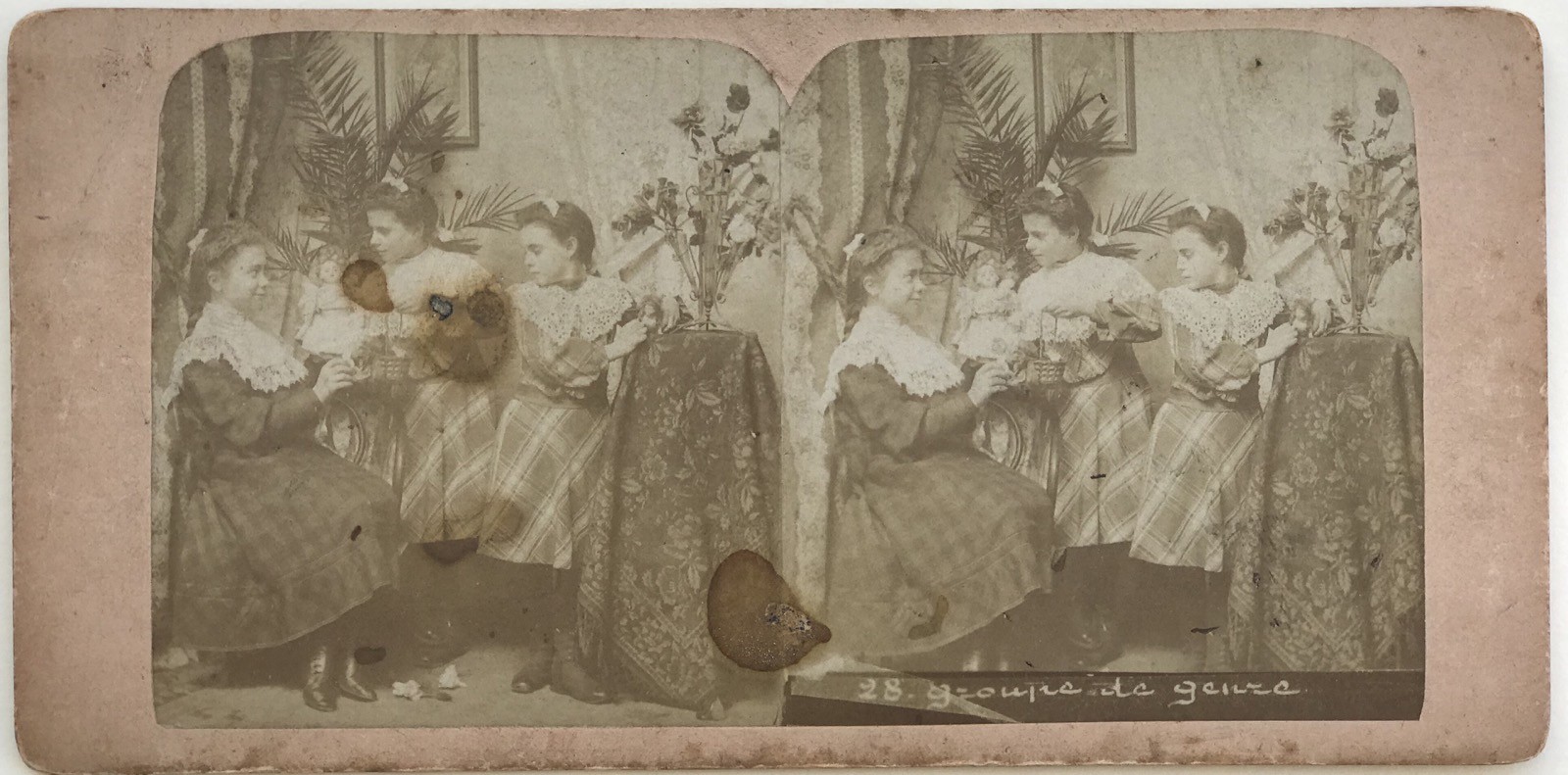 Genre Scene Three Young Girls Fashion Photography Stereo Vintage Album