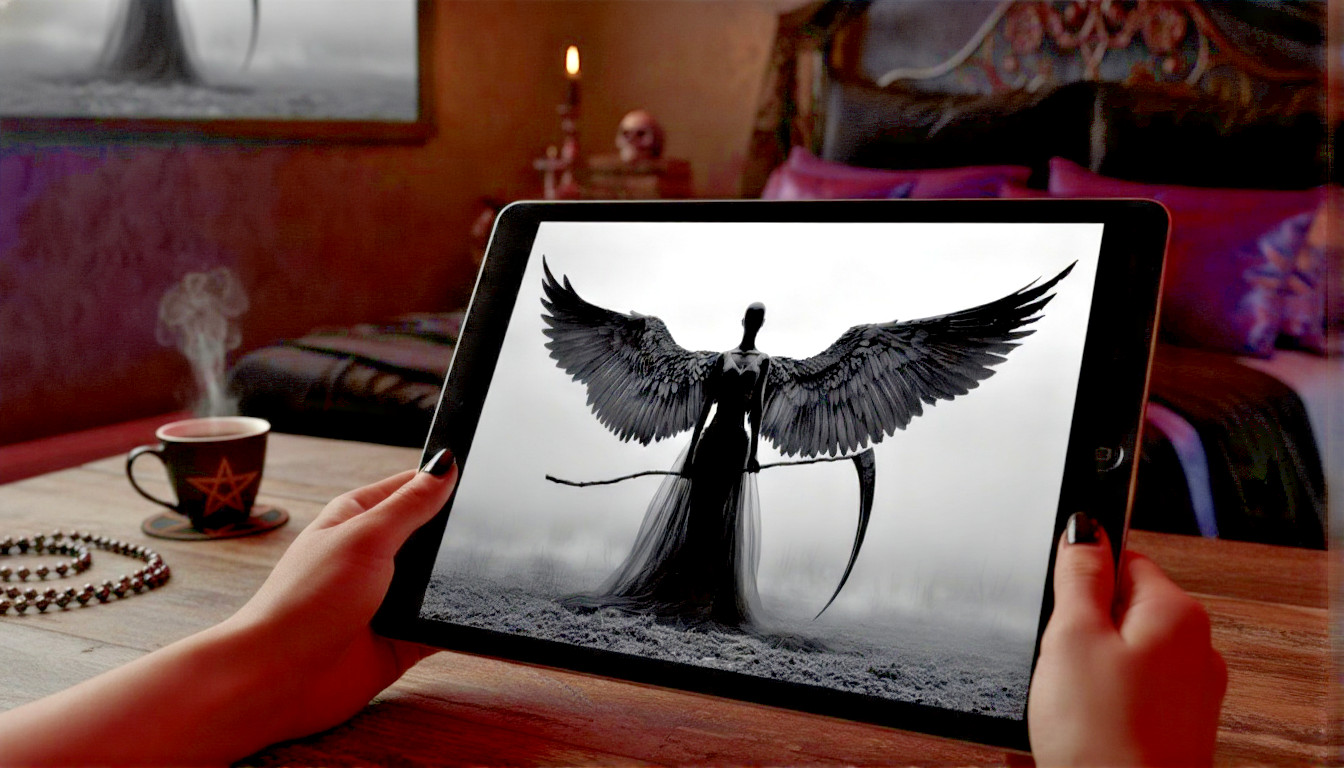 Dark Angel Art Printable Download Grim Reaper Goth Wings Scythe Fantasy PNG File