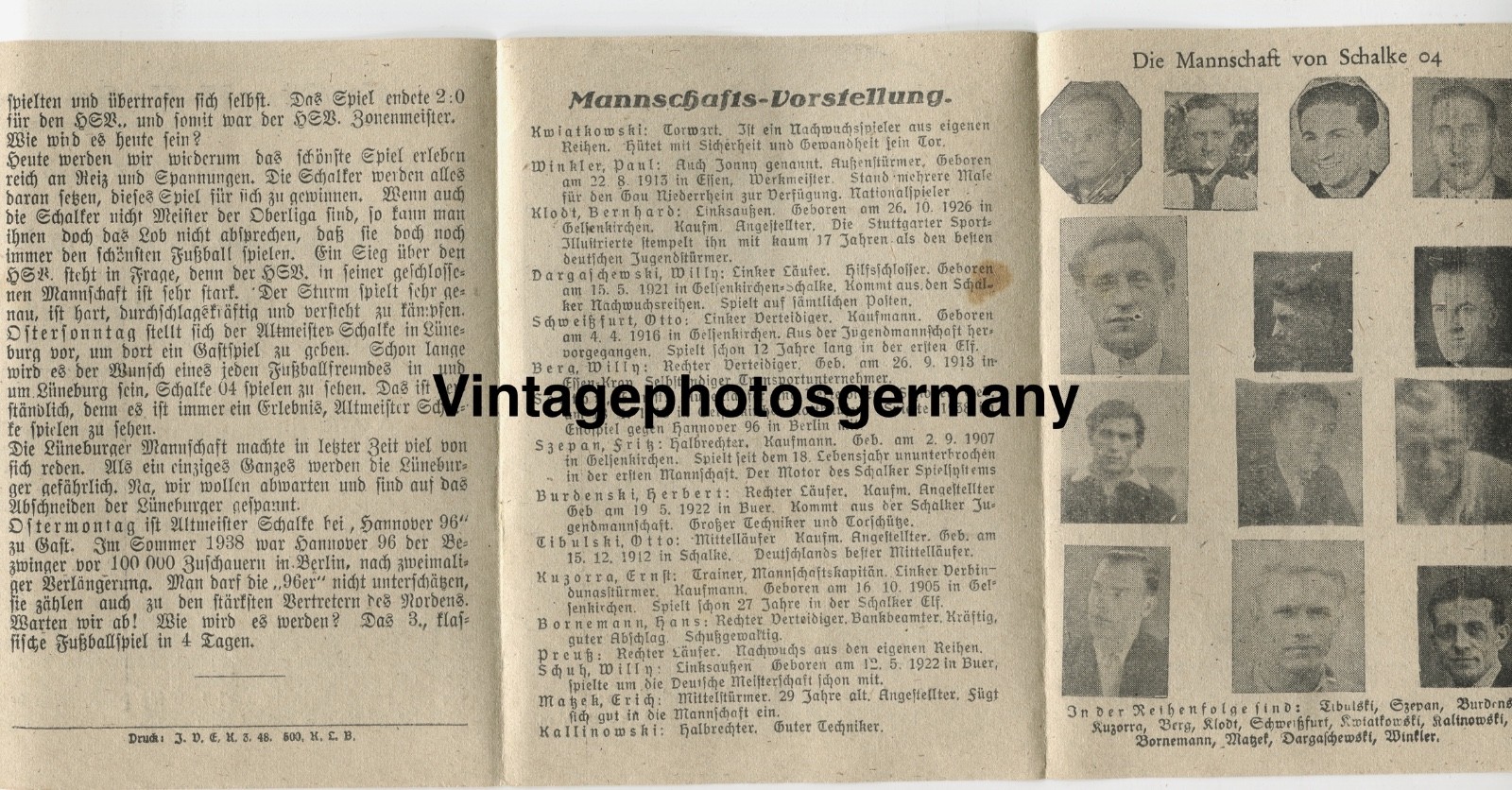 Z6480 1948 Helft football-Echo Hamburg HSV Schalke 04 game team eleven