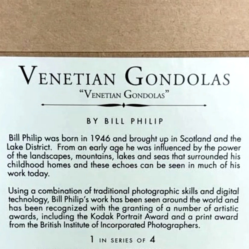 Black & White Framed Matted Photograph – “Venetian Gondolas” by Bill Philip