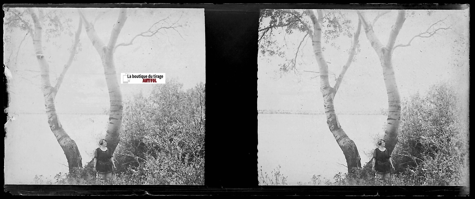 Women, Lac, Stereoscopic Glass Photo Plate, Black & White Negative 4.5X10.7 Cm