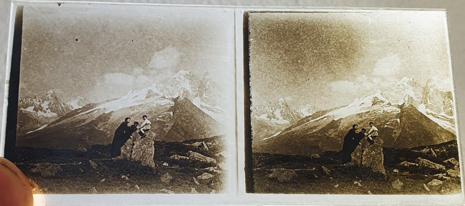 Photo Glass Plaque Early 1900s Mountaineering – 12.5 X 6Cm