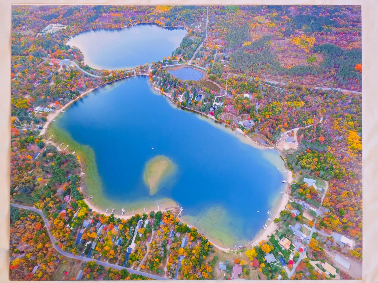 Newton Lake, Wausaukee, Wisc Marinette Co. Overhead Aerial Photo. Frame Optional