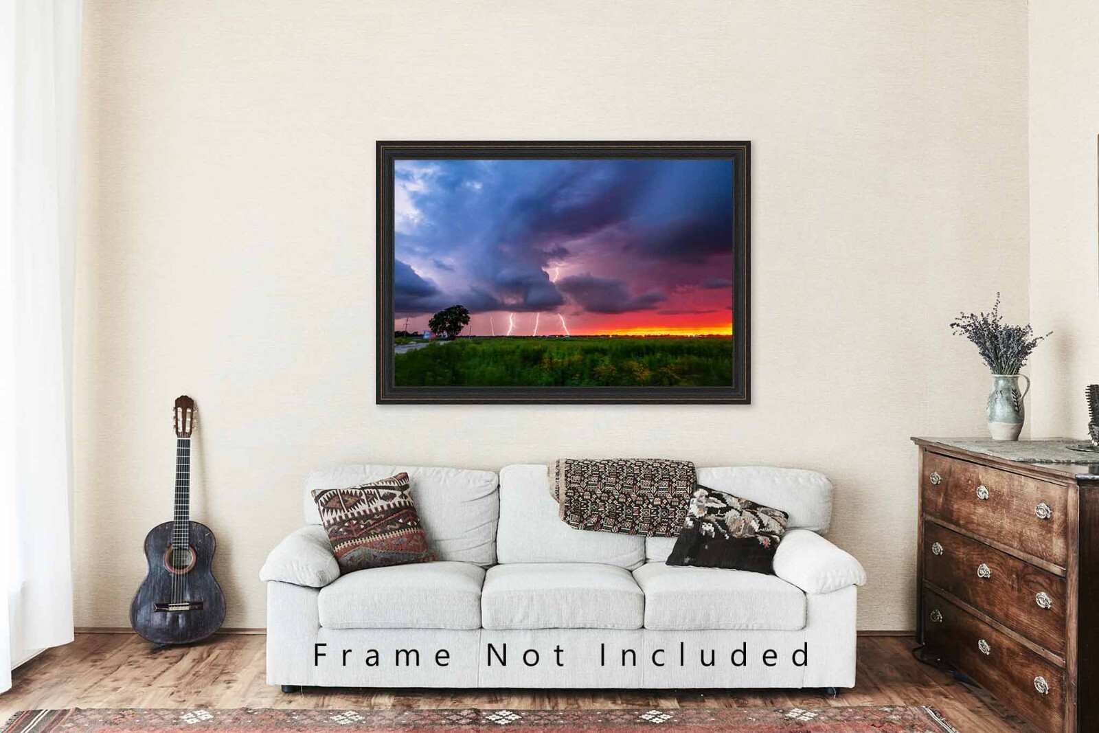 Storm Photography Print: Oklahoma Lightning Stormy Sky Sunset Landscape Photo