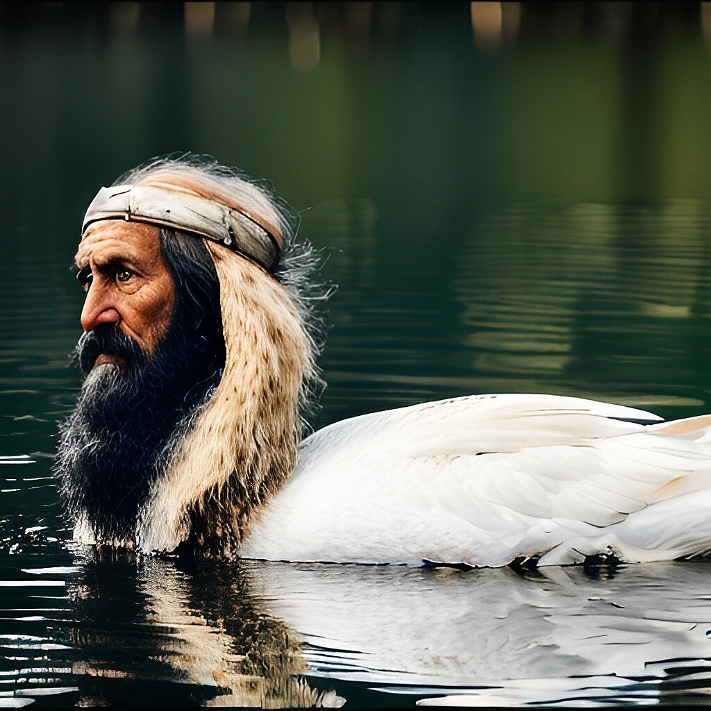 ART PHOTO Digital Collage Wallpaper Background Image – Druid swan on the lake