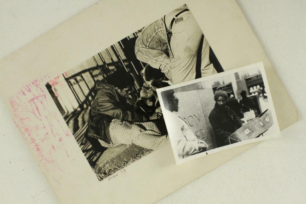 Vintage B & W Photo Lot 1973 New York City Homeless Boy & Steel Drum Pans Player