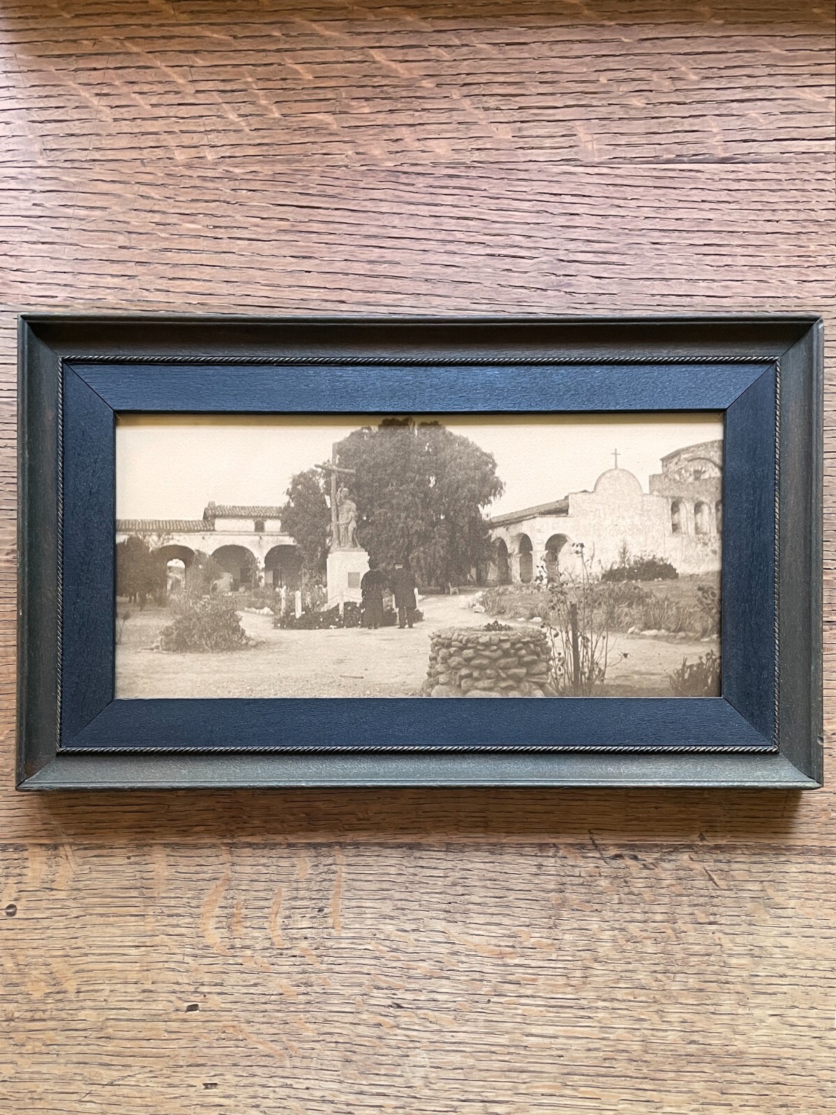VTG Wood Framed Photo Mission San Juan Capistrano Courtyard, Gardens and Well