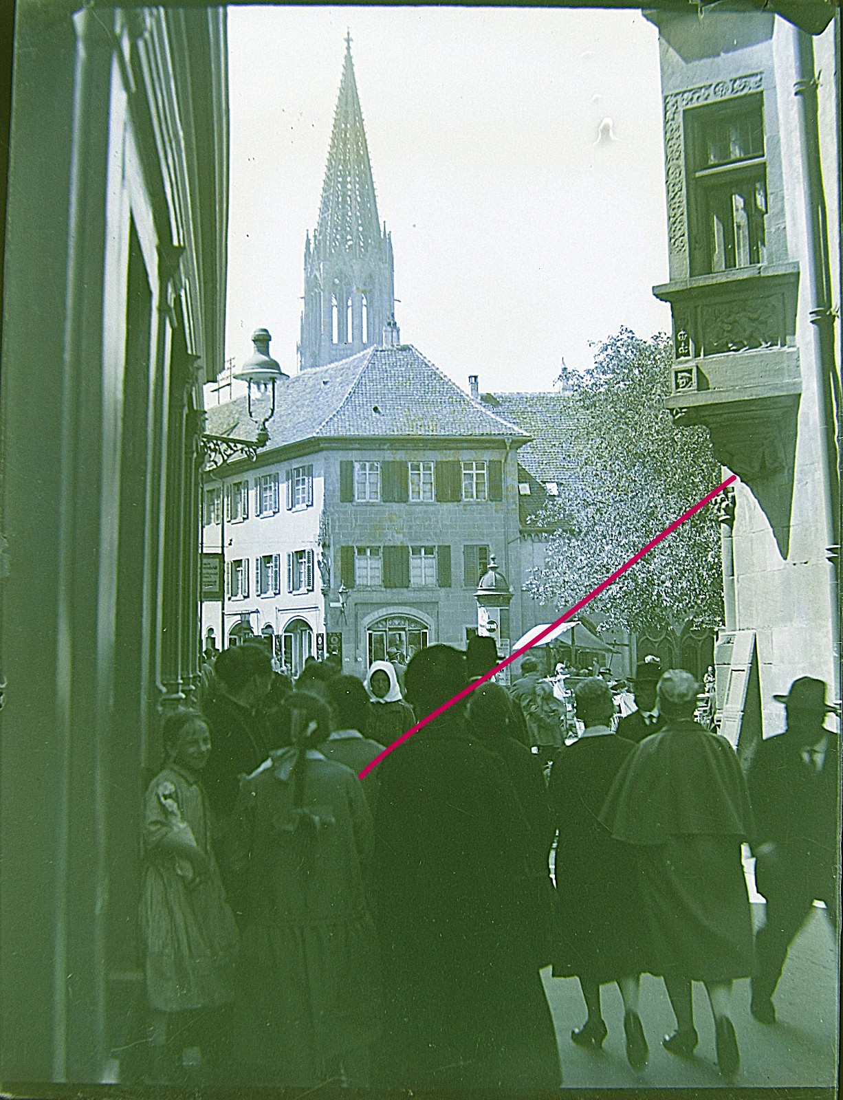 Freiburg Town Hall Square Alley around 1920 Historic Glass Negative