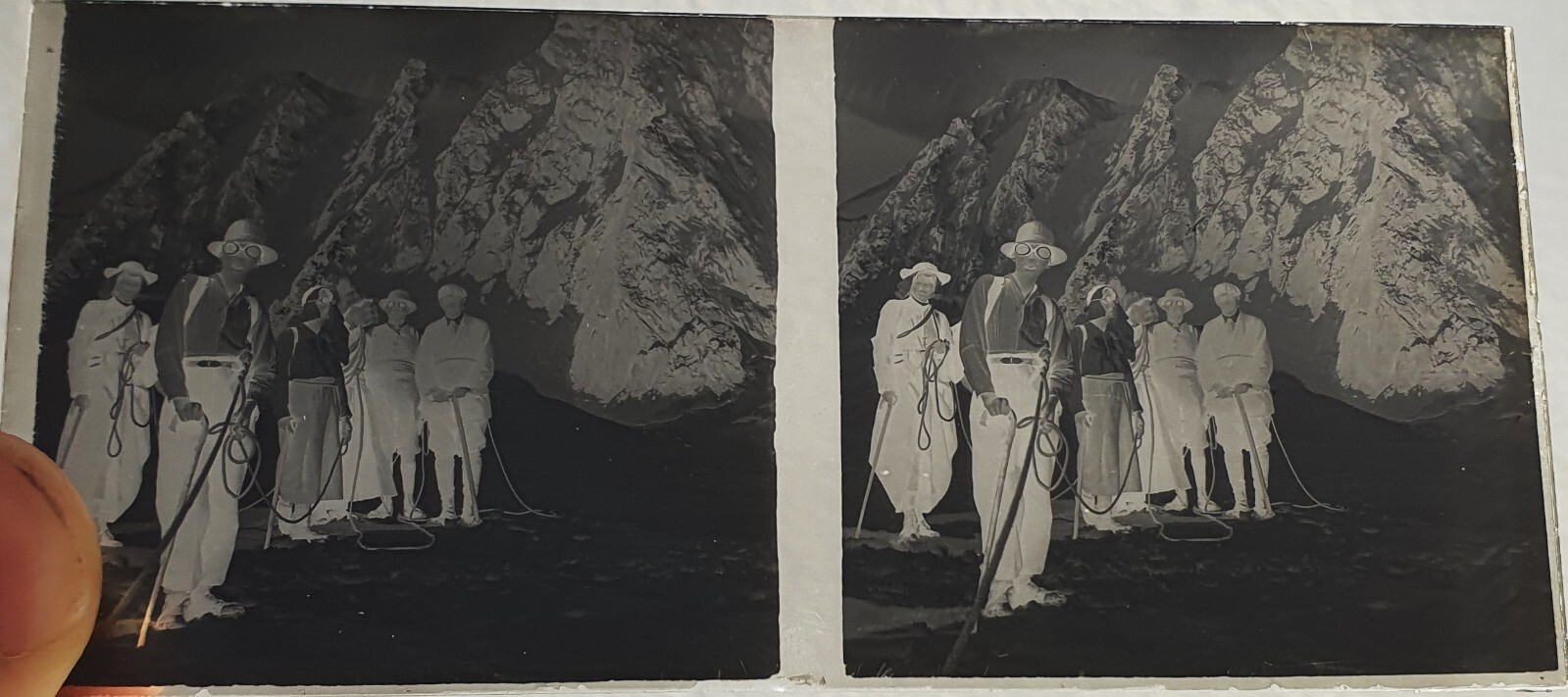 Photo Glass Plaque Early 1900s Mountaineering – 12.5 X 6Cm