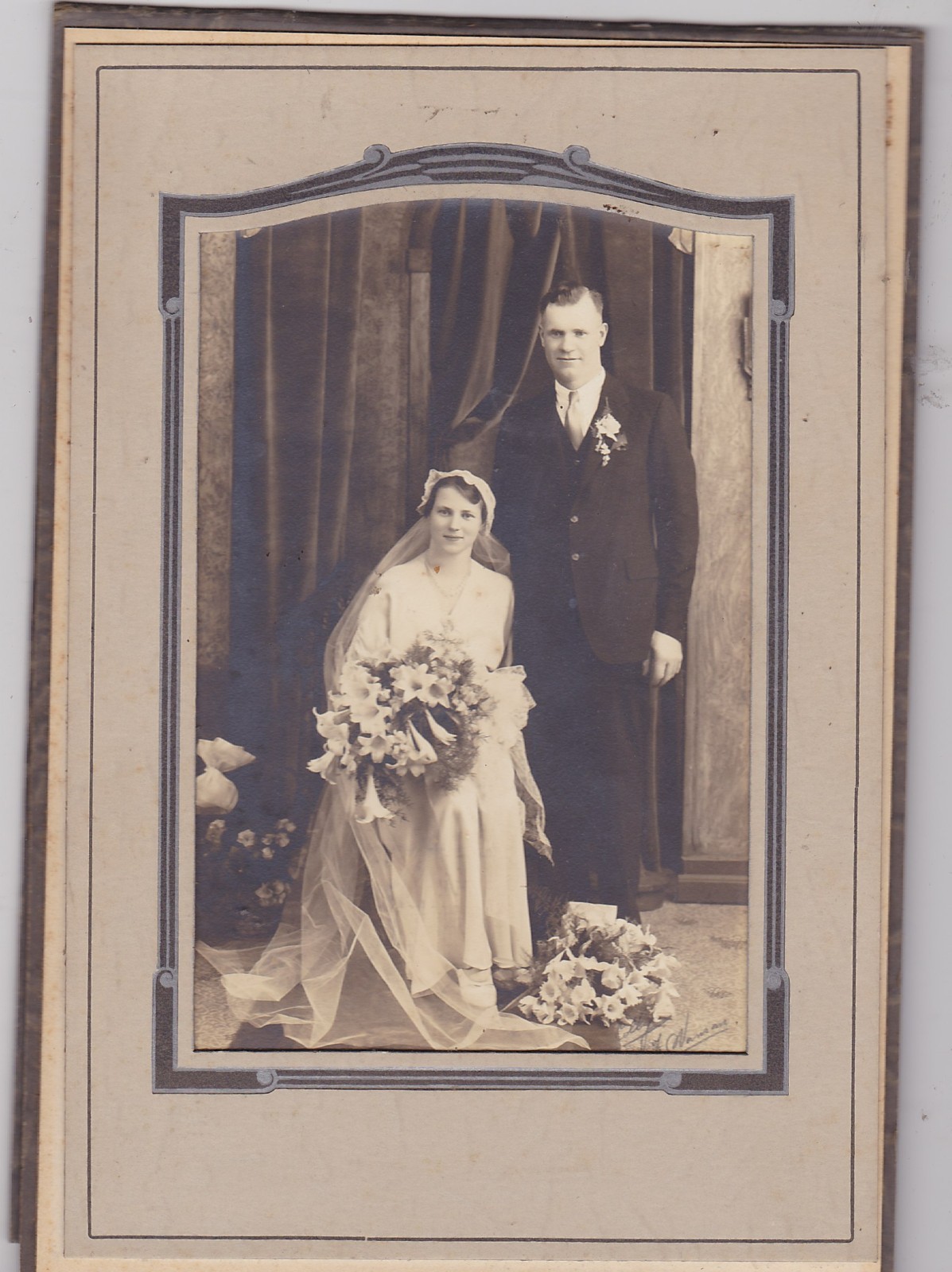 VICTORIAN 6×4 WEDDING CABINET PHOTO #346 – GROOM & BRIDE w/FLOWERS