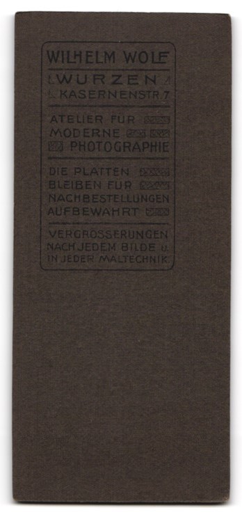 Photograph Wilhelm Wolf, Wurzen, Kasernenstr. 7, Pretty Boy In Coat With S