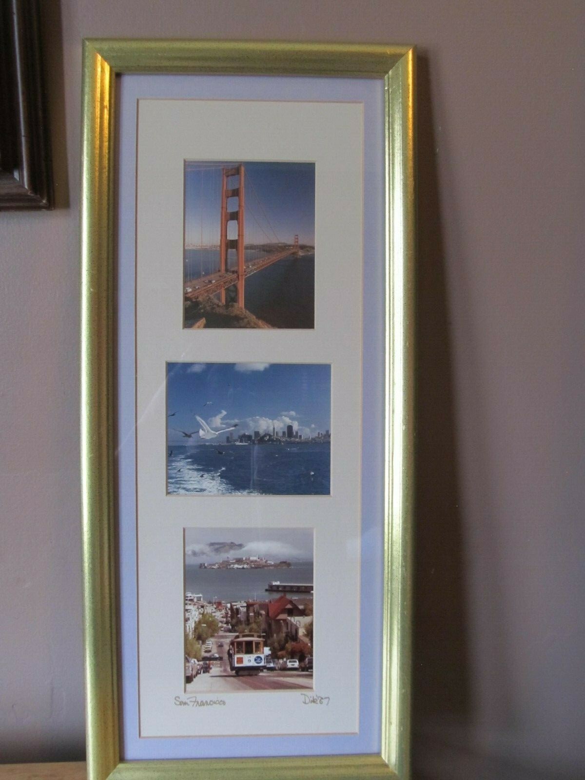 SAN FRANCISCO 1987 Framed 3 Photos~Alcatraz/Trolley/Golden Gate~Dik Knoble