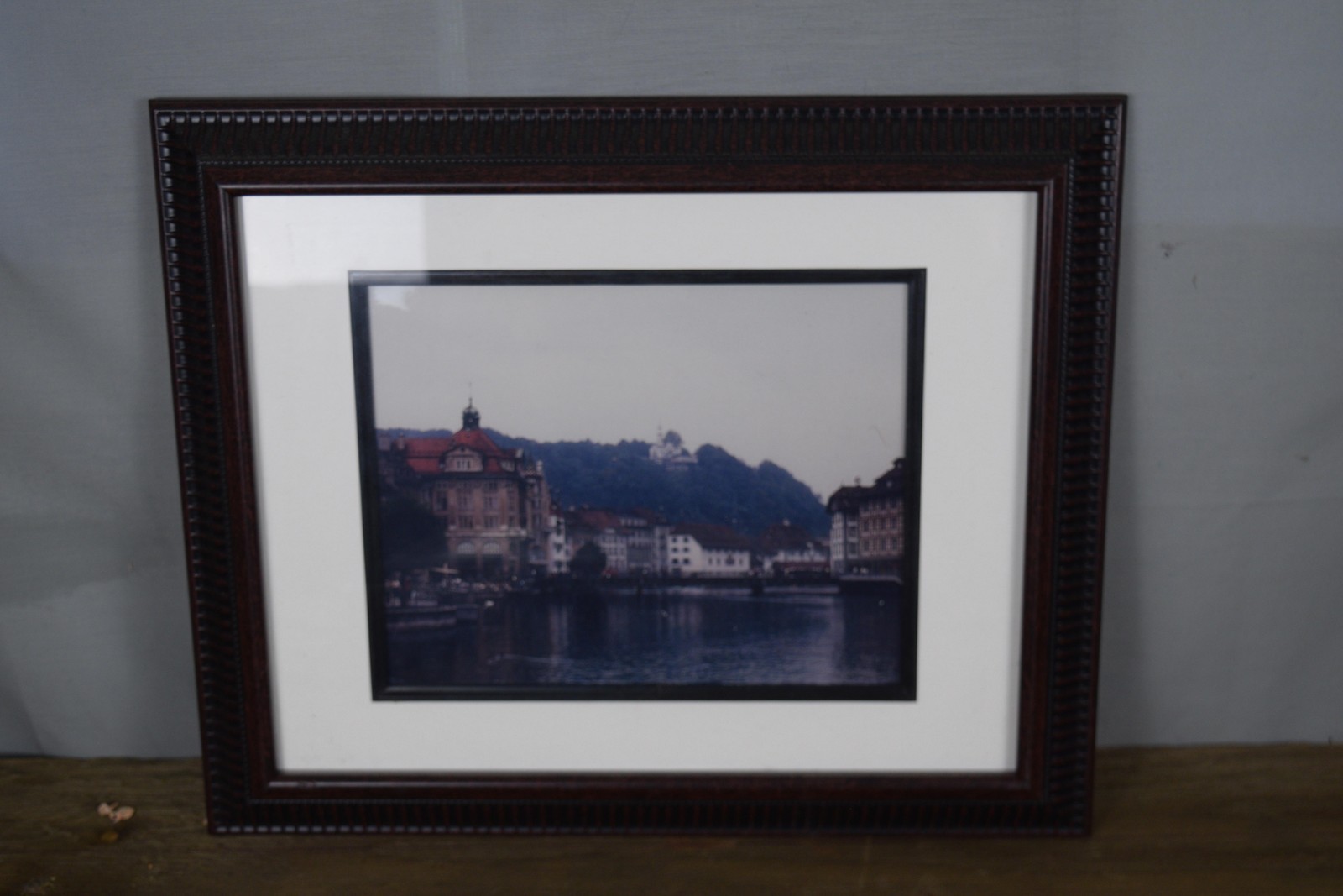 Framed European City River Scene Photo Print Matted Architecture Wall Art Decor
