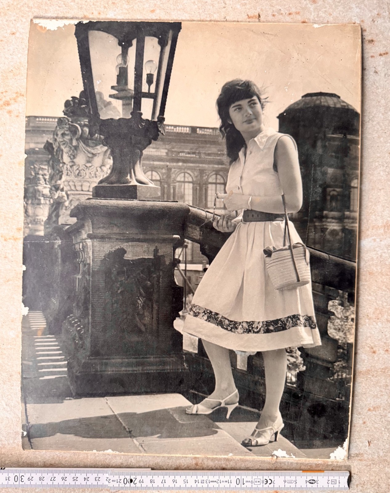 Genuine Old B/W Photo Fashion Photo GDR approx. 1950s Woman Zwinger Dresden .30x40cm