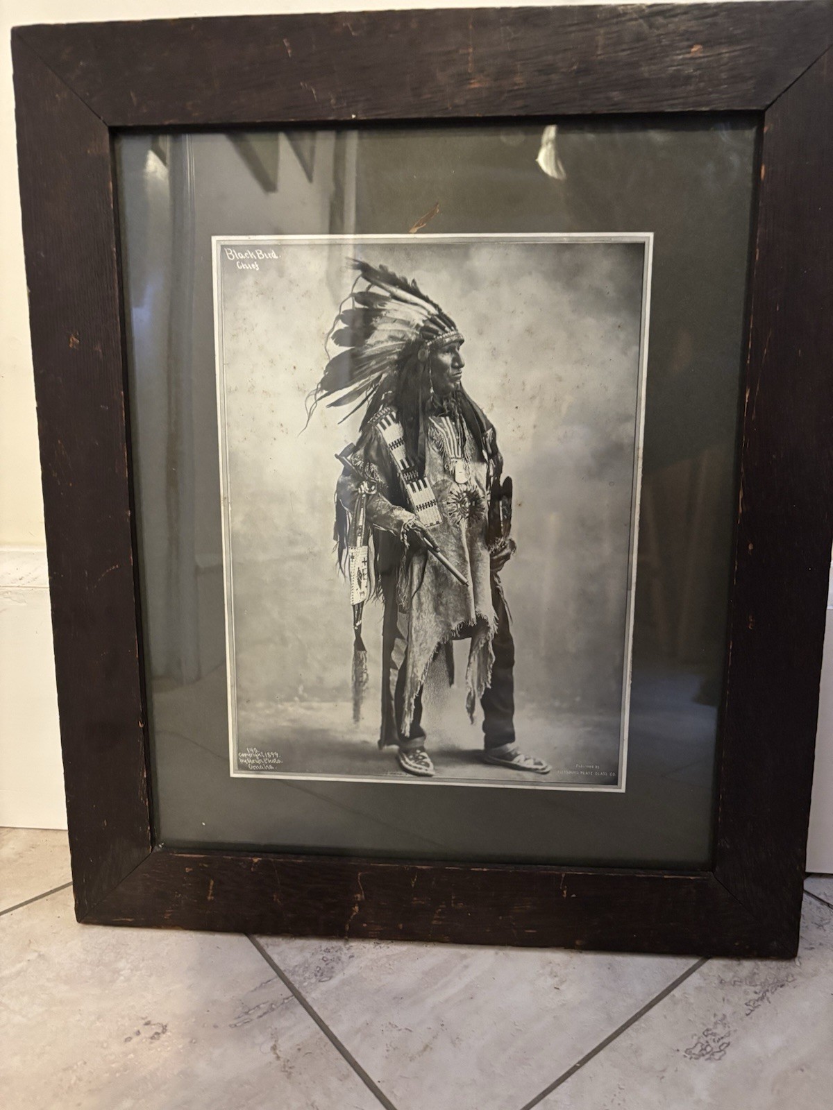 Vintage Print Omaha Chief, Black Bird , 9×13, Wood Frame , Heyn 1890’s
