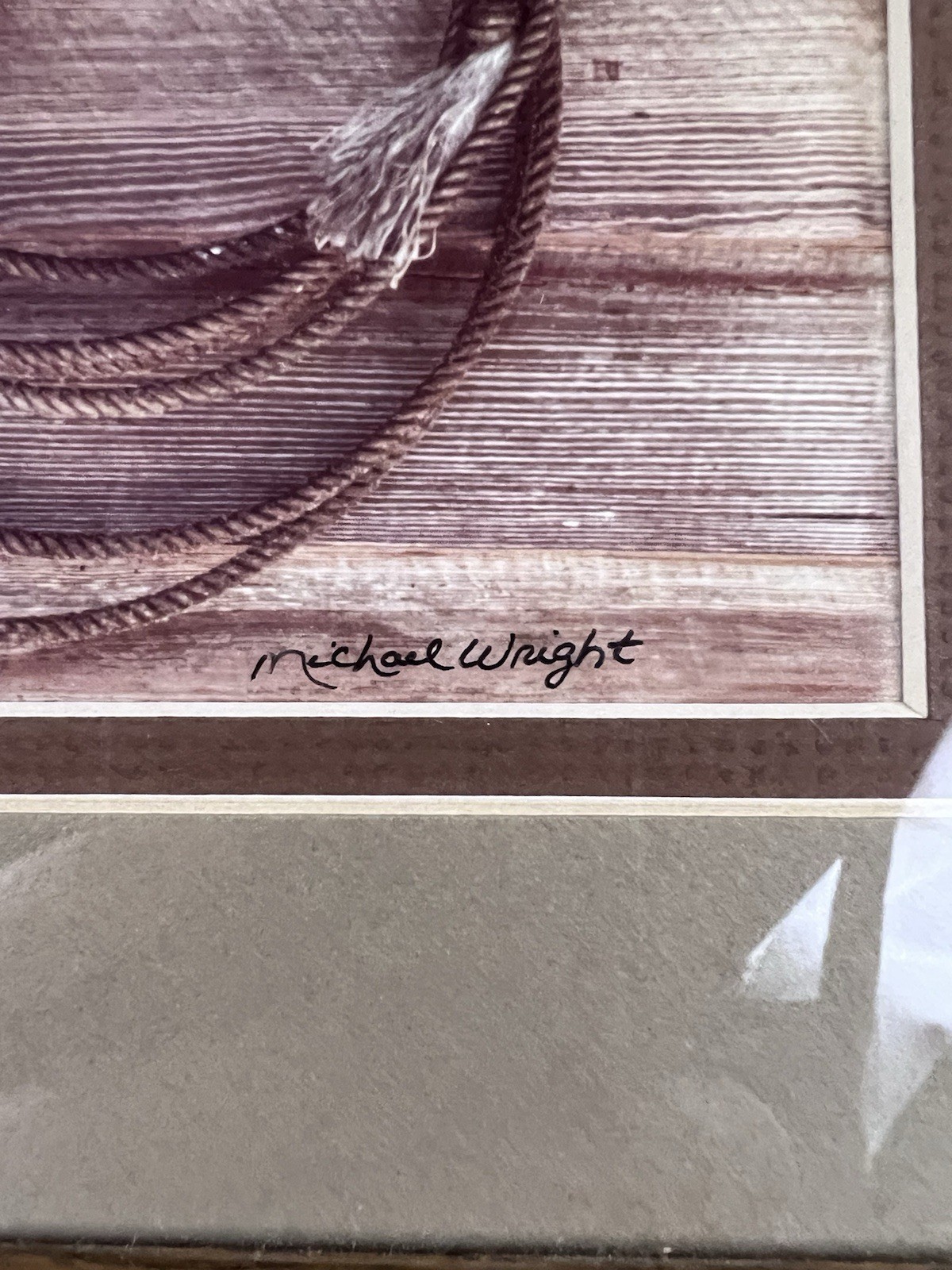VTG Michael Wright Signed Framed Photograph Print Western Cowboy Ranch 11 1/8″