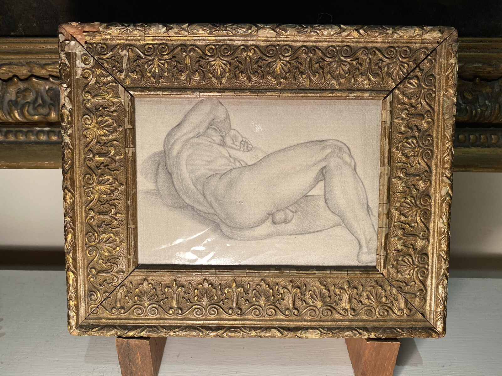 Small old master style drawing after Bronzino male Nude gay erotic renaissance