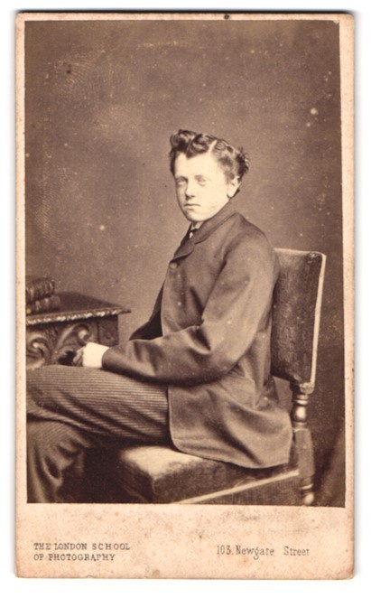 Photograph S. Pout Newcombe, London, 103 Newgate Street, lad with corduroy pants s