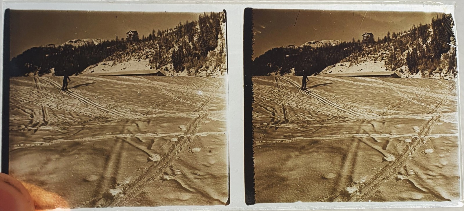 Photo Glass Plaque Early 1900s Mountaineering – 12.5 X 6Cm