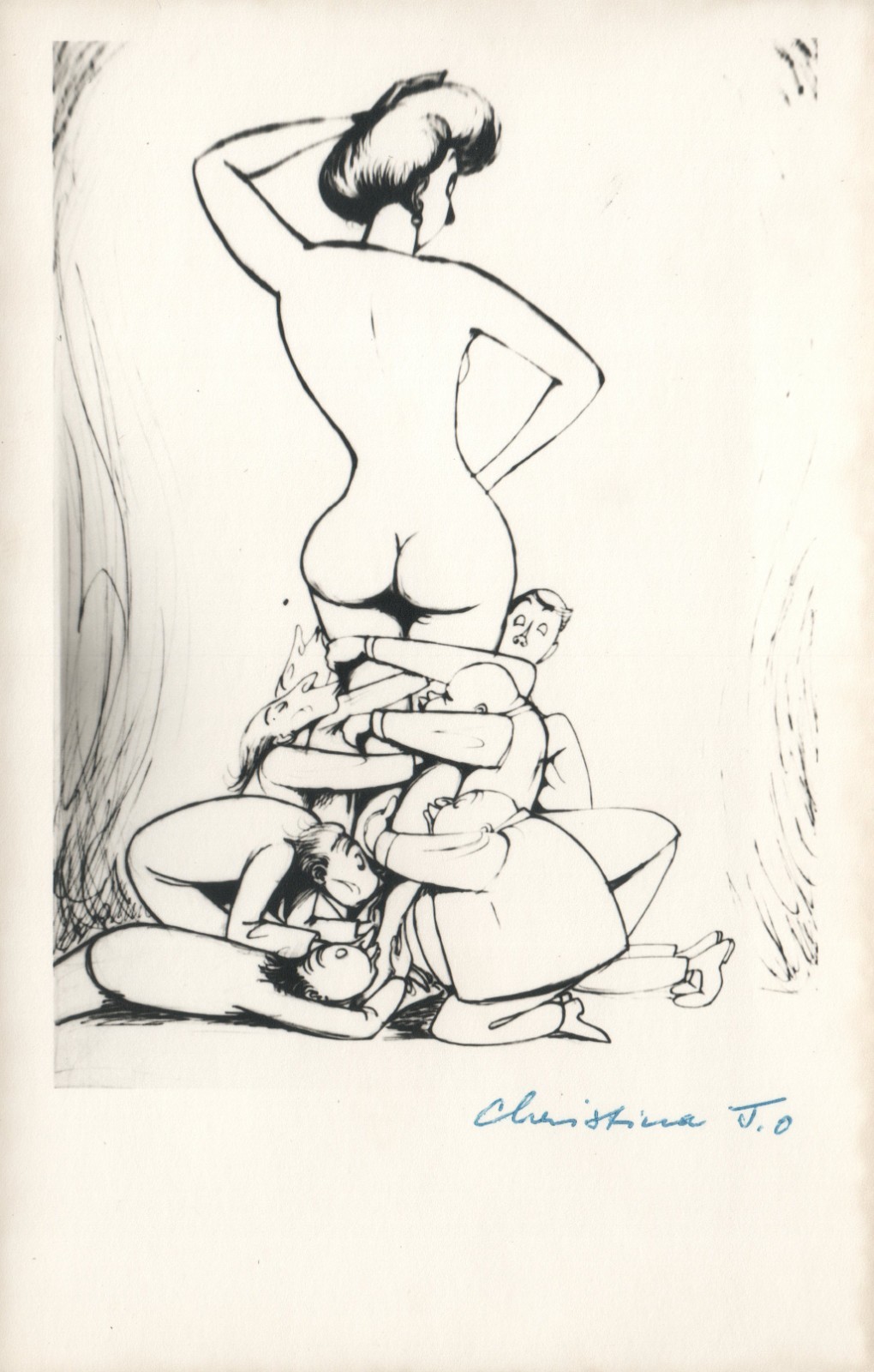 1964 RARE John Olday Real Photo SIGNED Satirical Cartoon Christina POSTCARD