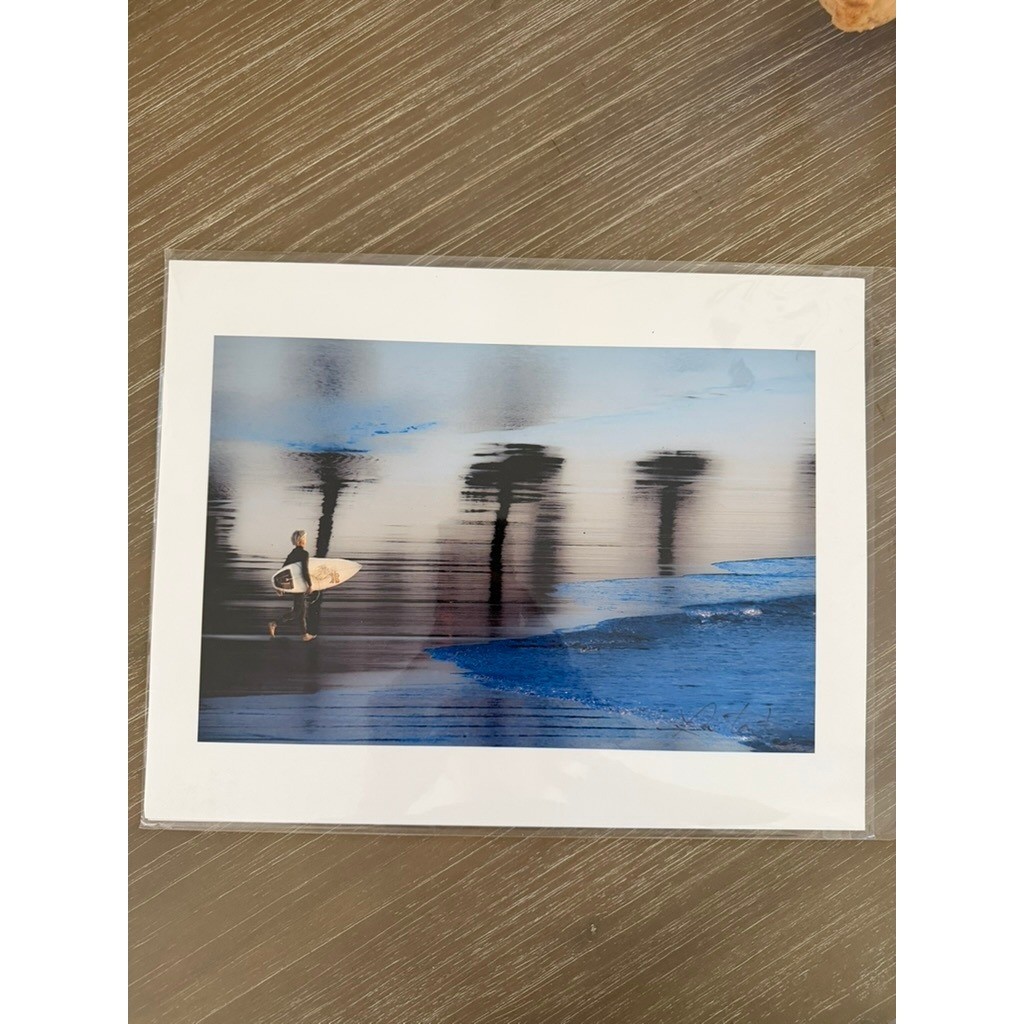 Signed Surfer Beach Photography Print Matted Coastal Wall Art Blue Reflection