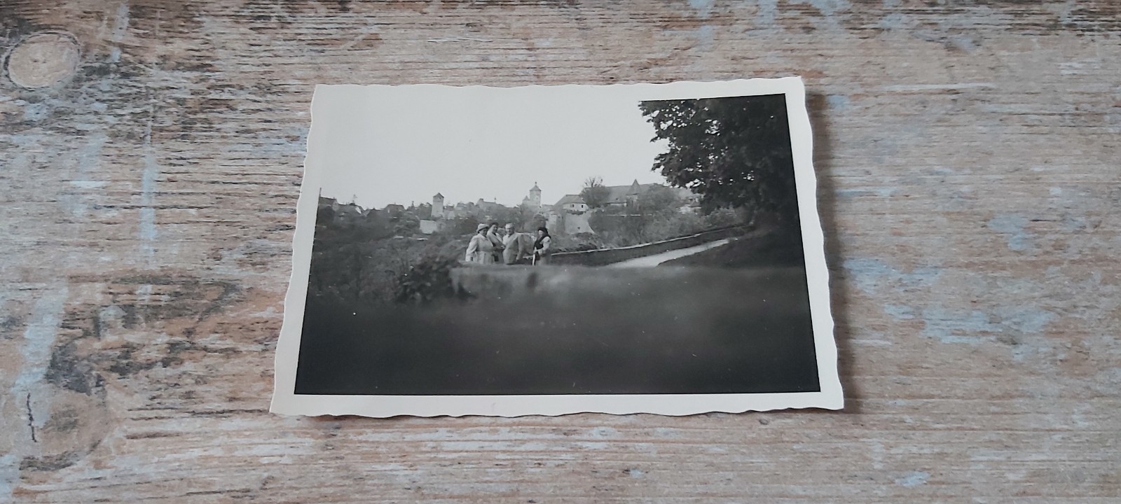 Small old B/W AGFA LUPEX photo Rothenburg O.D. DAUBER IN THE PARK 1955 people