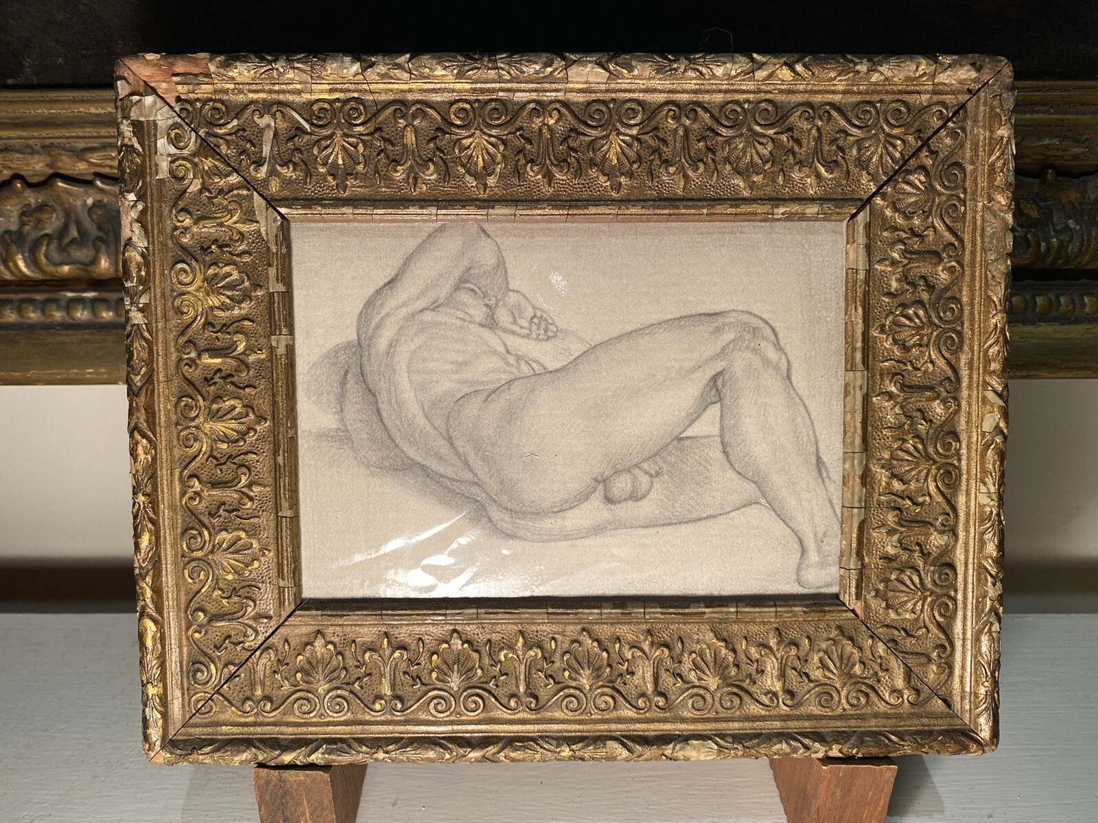 Small old master style drawing after Bronzino male Nude gay erotic renaissance