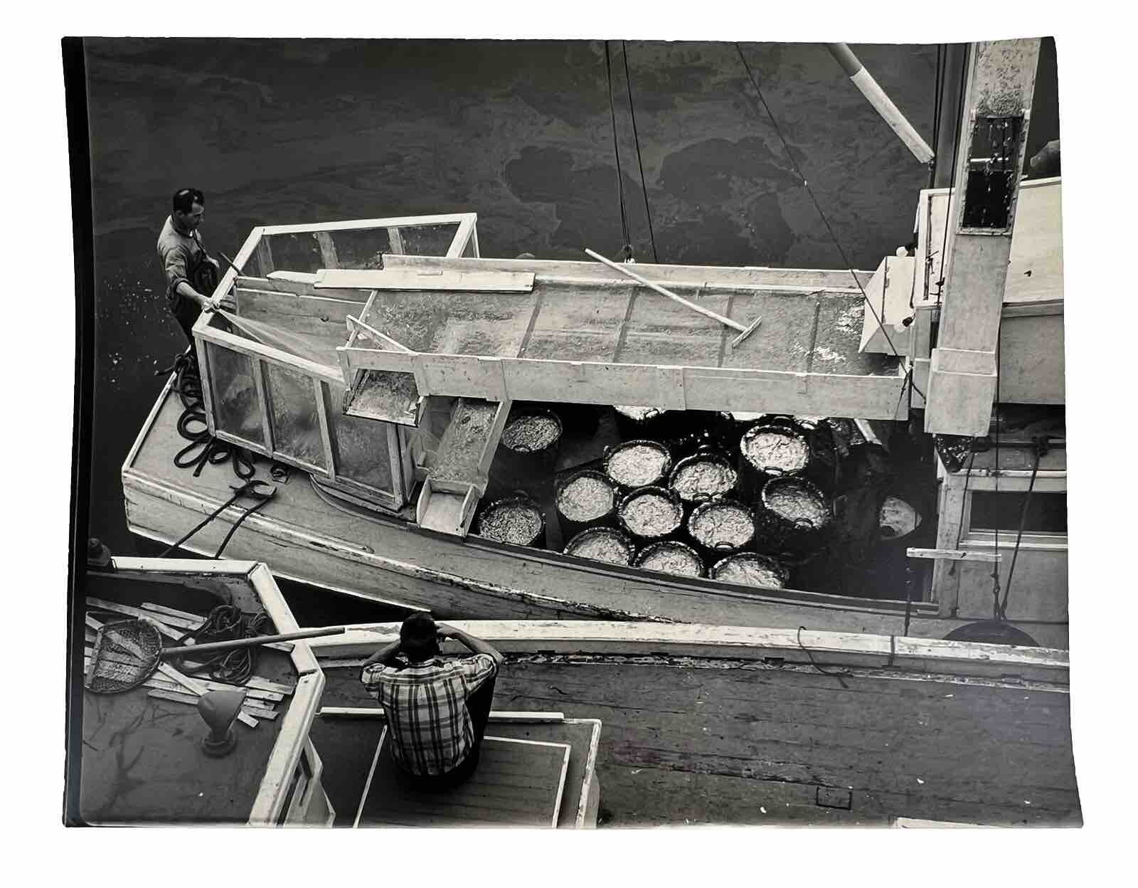 Vintage Large Black & White Photograph Photography Print Nautical Fishermen Boat