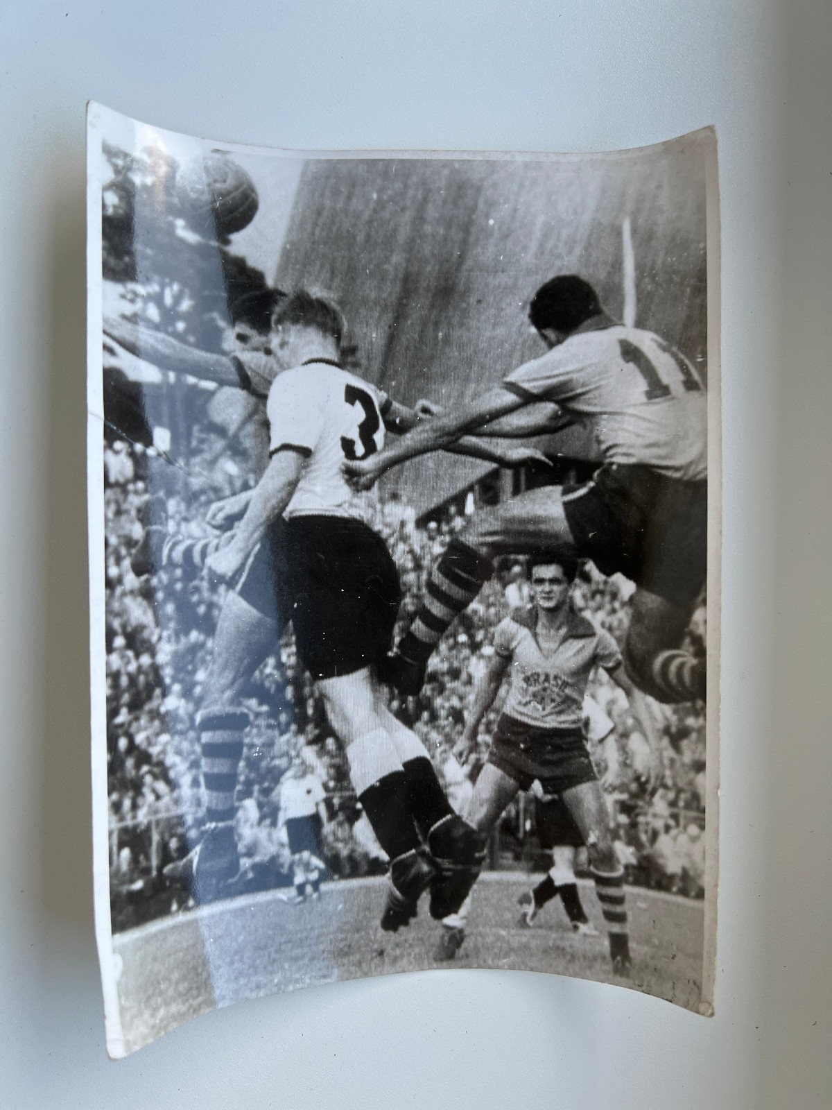 Photo F 24 football press picture game scene West Germany-Brazil Olympics 1952 approx. 13×18 cm