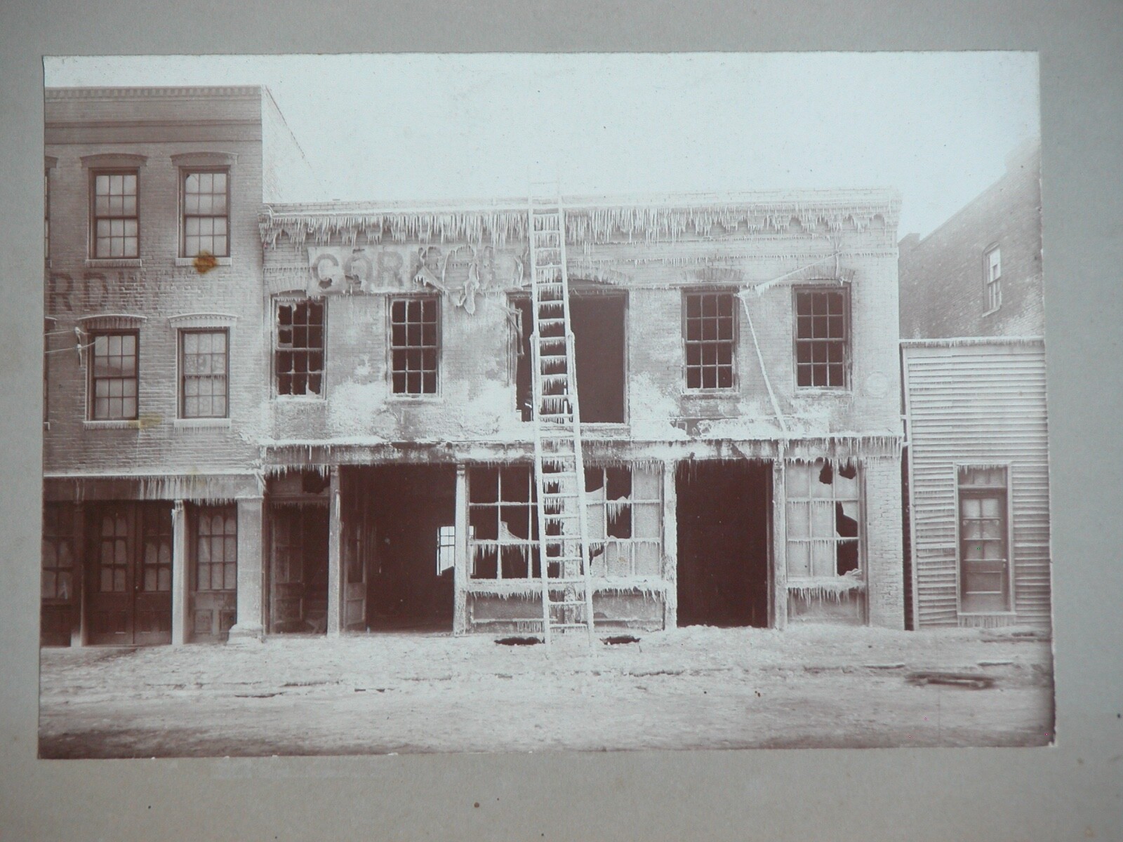Orig. Vtg Early 1900s WAREHOUSE FIRE BUILDING w/ ICICILES FRONT & BACK