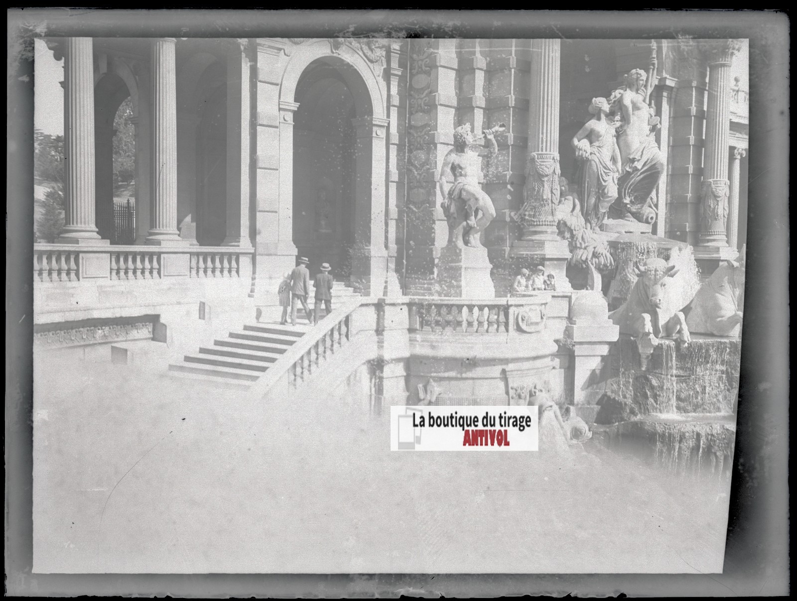 Palais Longchamp Marseille, Photo Glass Plaque, Black & White Negative, 9×12 Cm