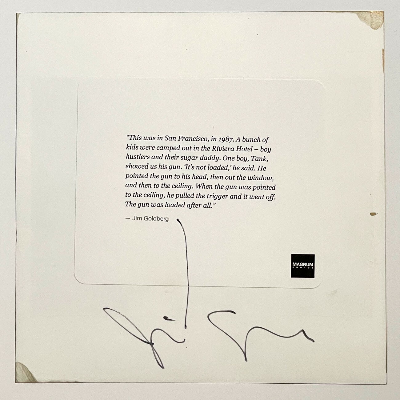 SIGNED Jim Goldberg – “Raised by Wolves” photograph hand decorated 6×6″ print