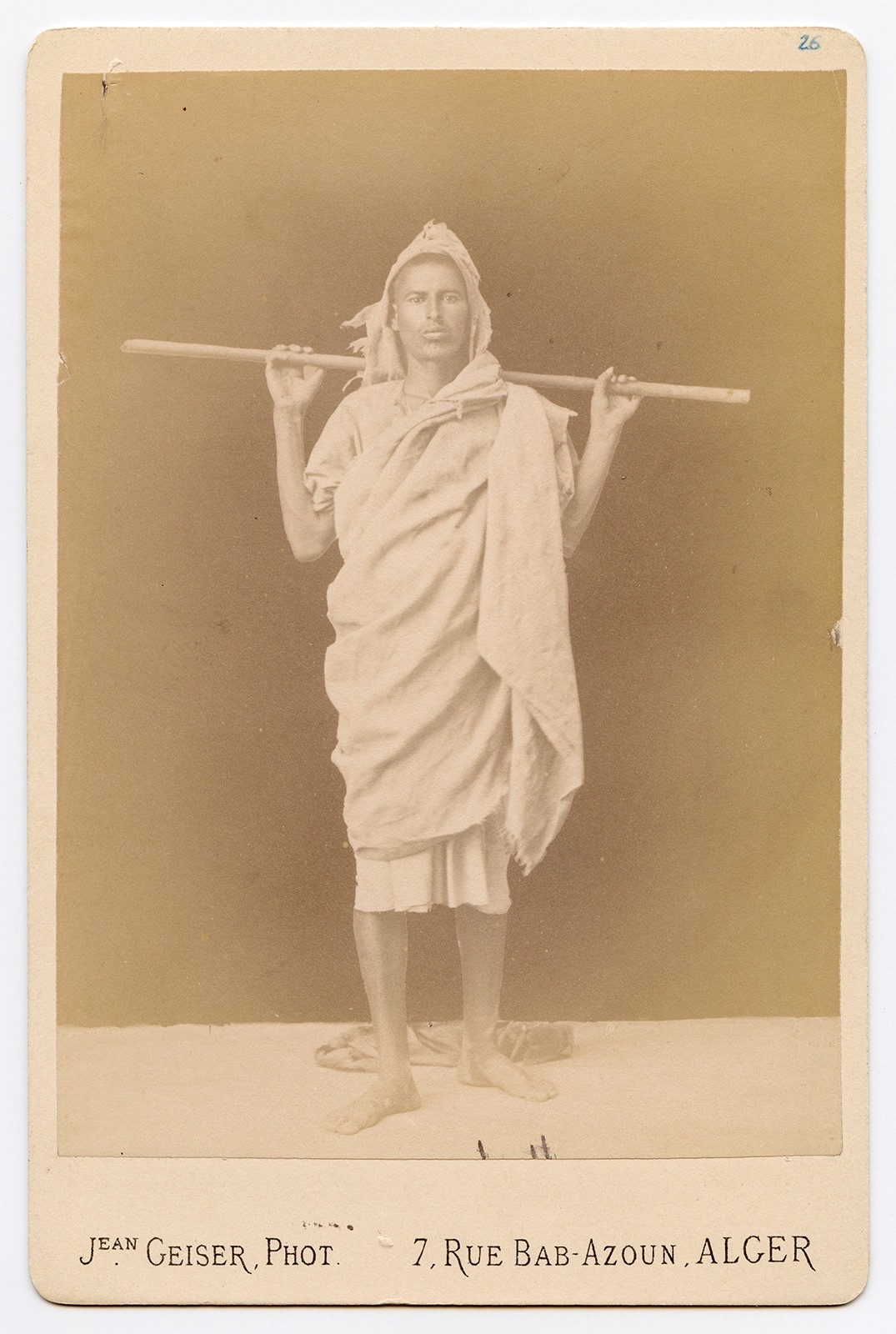 Handsome cabinet card by Jean Geiser: young man, Kabyle, albumen photo c. 1880