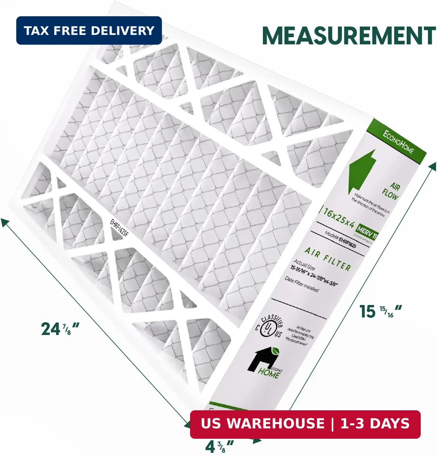 EconoHome 16x25x4 AC Furnace Pleated Air Filter MERV 11 Replacement – Allergen D