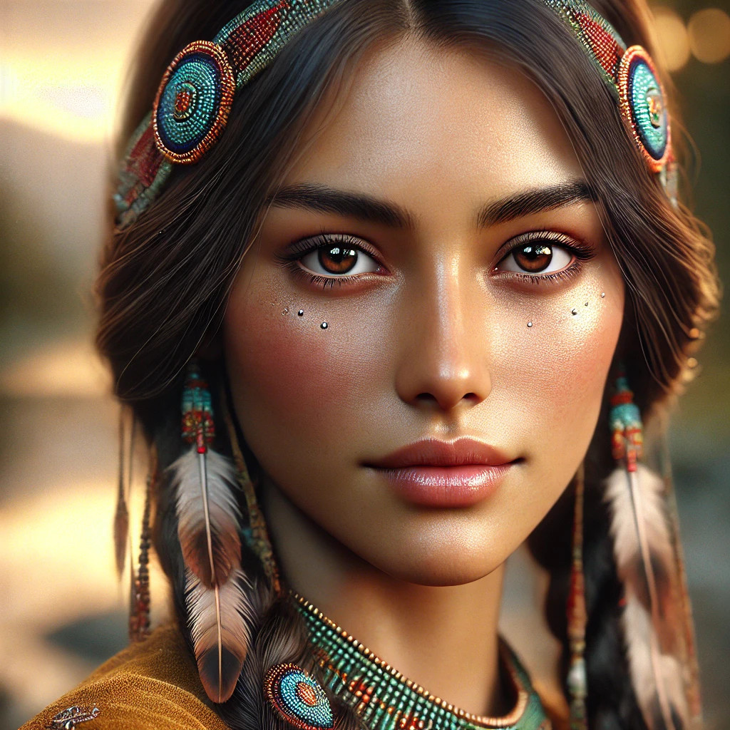 Beautiful American Indian Woman Portrait – High-Res Digital Art, image, picture